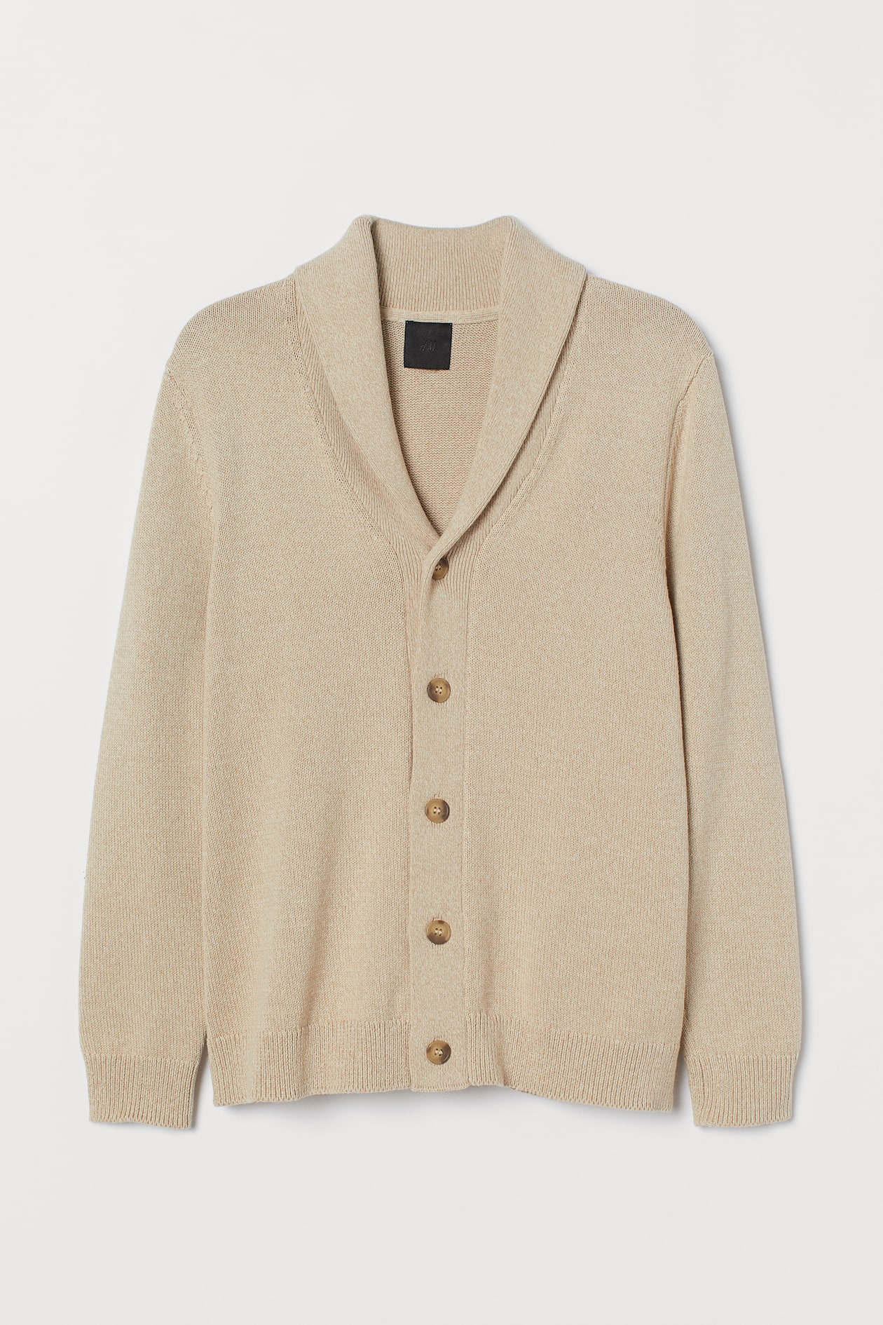 Shawl-collar cardigan - Long sleeve - Regular length - Light beige ...