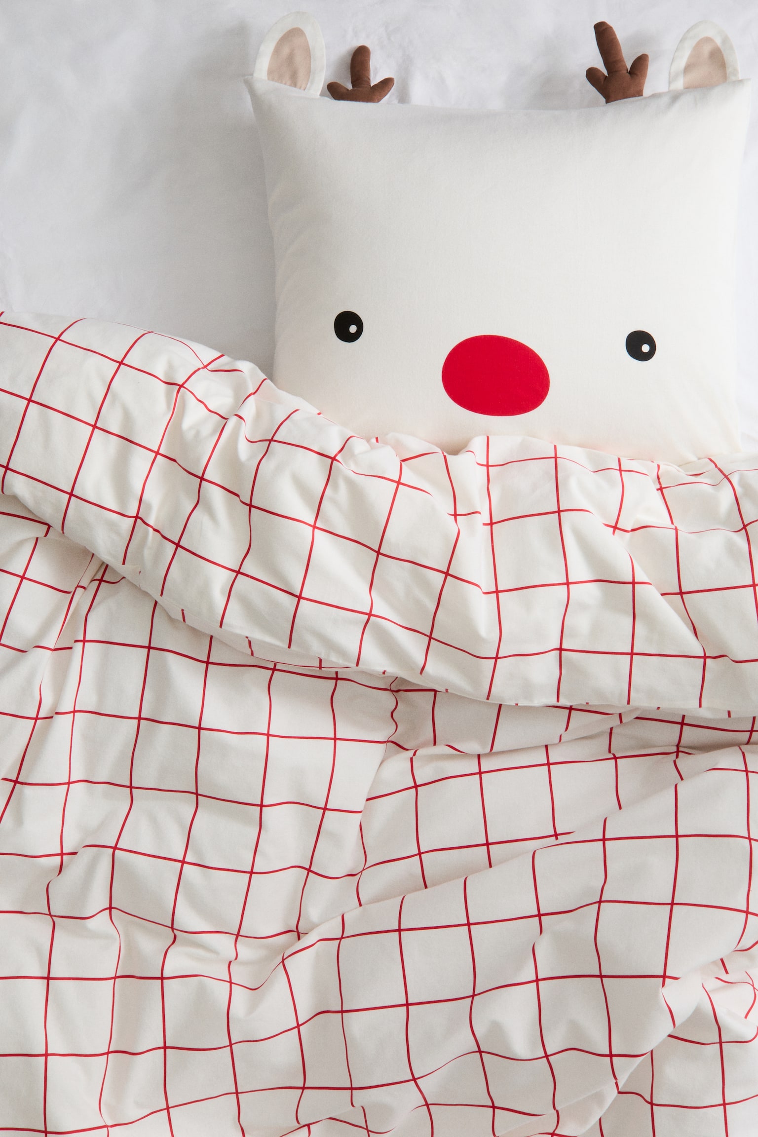 Appliquéd flannel duvet cover set - White/Reindeer - 3
