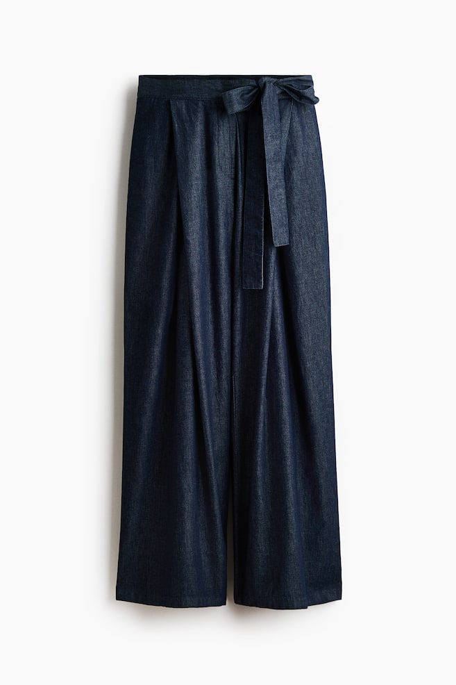 Calças em ganga com detalhe de laço - Azul denim escuro - 1