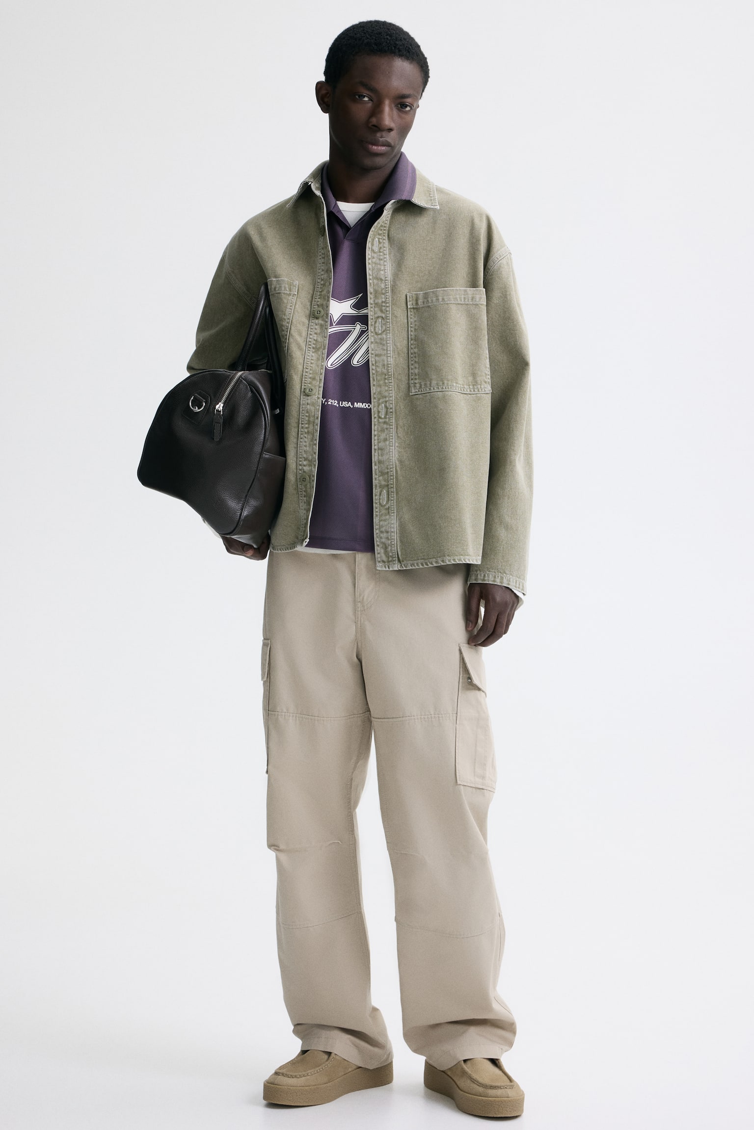 Cargobukser i bomuld Relaxed Fit - Lys beige/Kakigrøn/Sort/Brun - 2