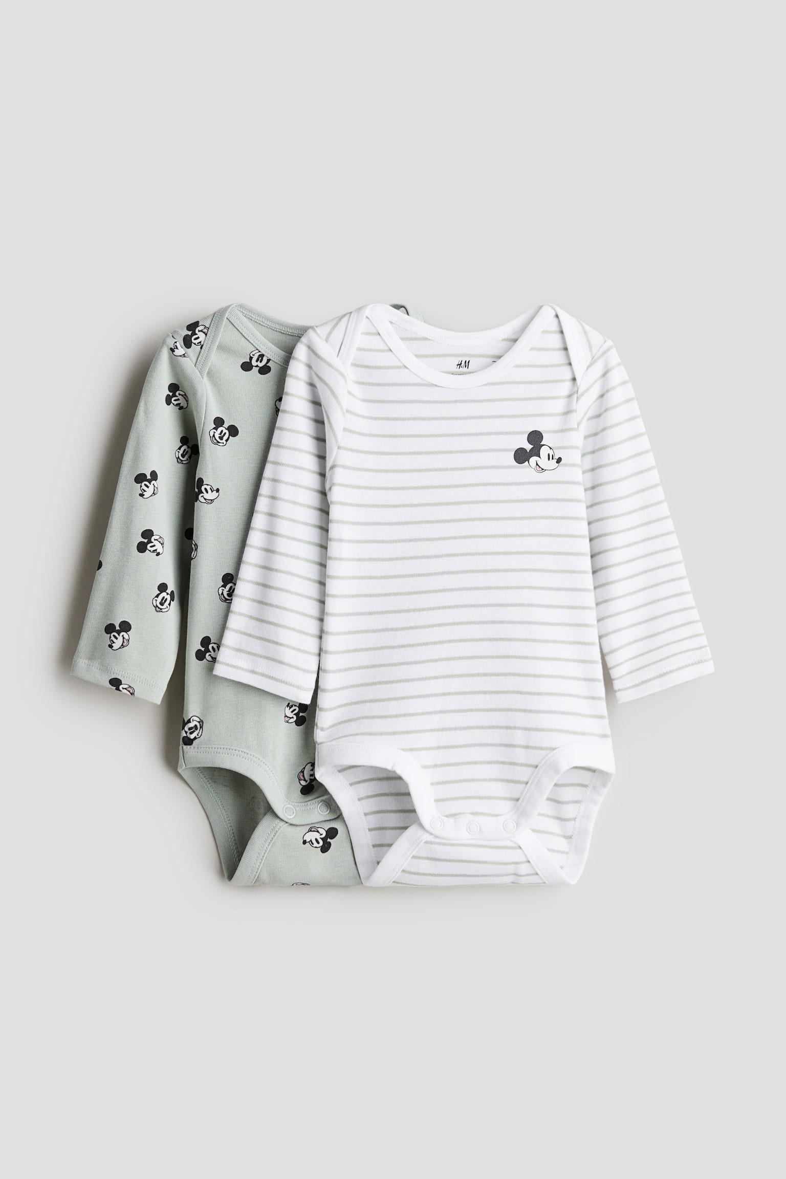 2-pack long-sleeved bodysuits - Light dusty green/Mickey Mouse/Light beige/Miffy/Light dusty pink/Minnie Mouse/White/Miffy/Light blue/Mickey Mouse/White/Snoopy - 1