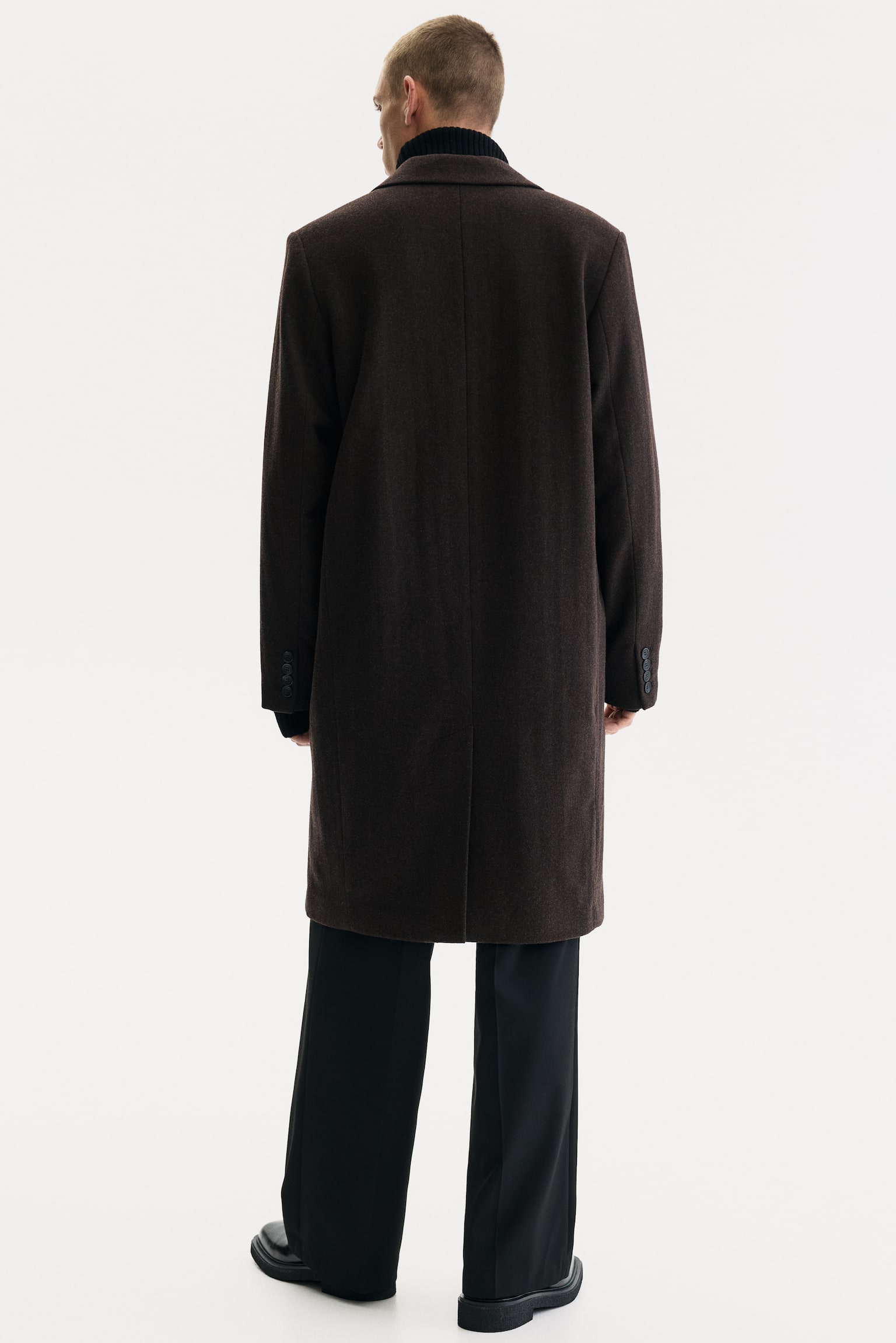 Single-breasted wool-blend coat - Dark brown/Black - 5
