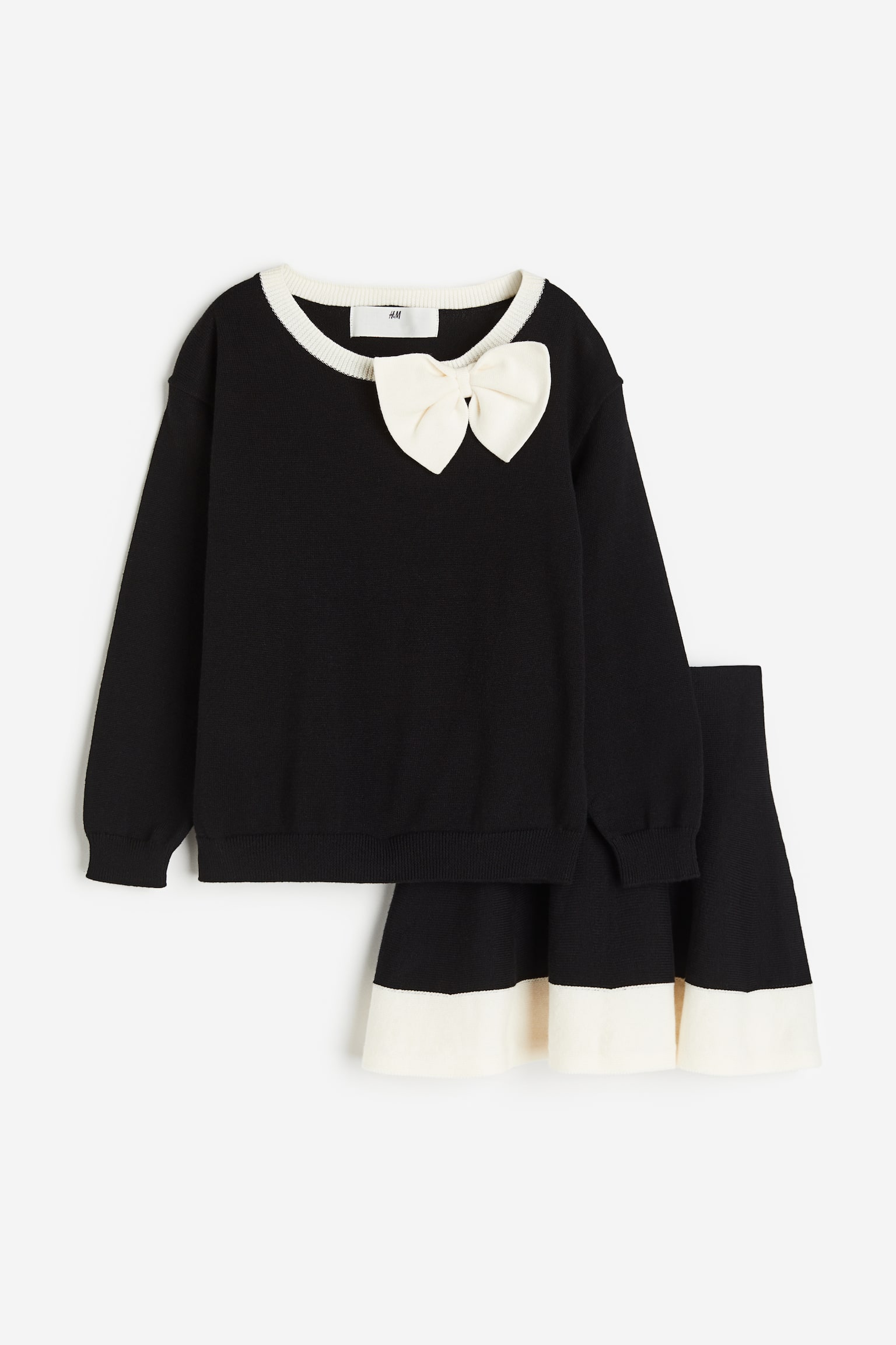 2-piece Fine Knit Cotton Set - Black/White/Dusty pink/Stripe/Cream/Bows/White/Hearts - 1