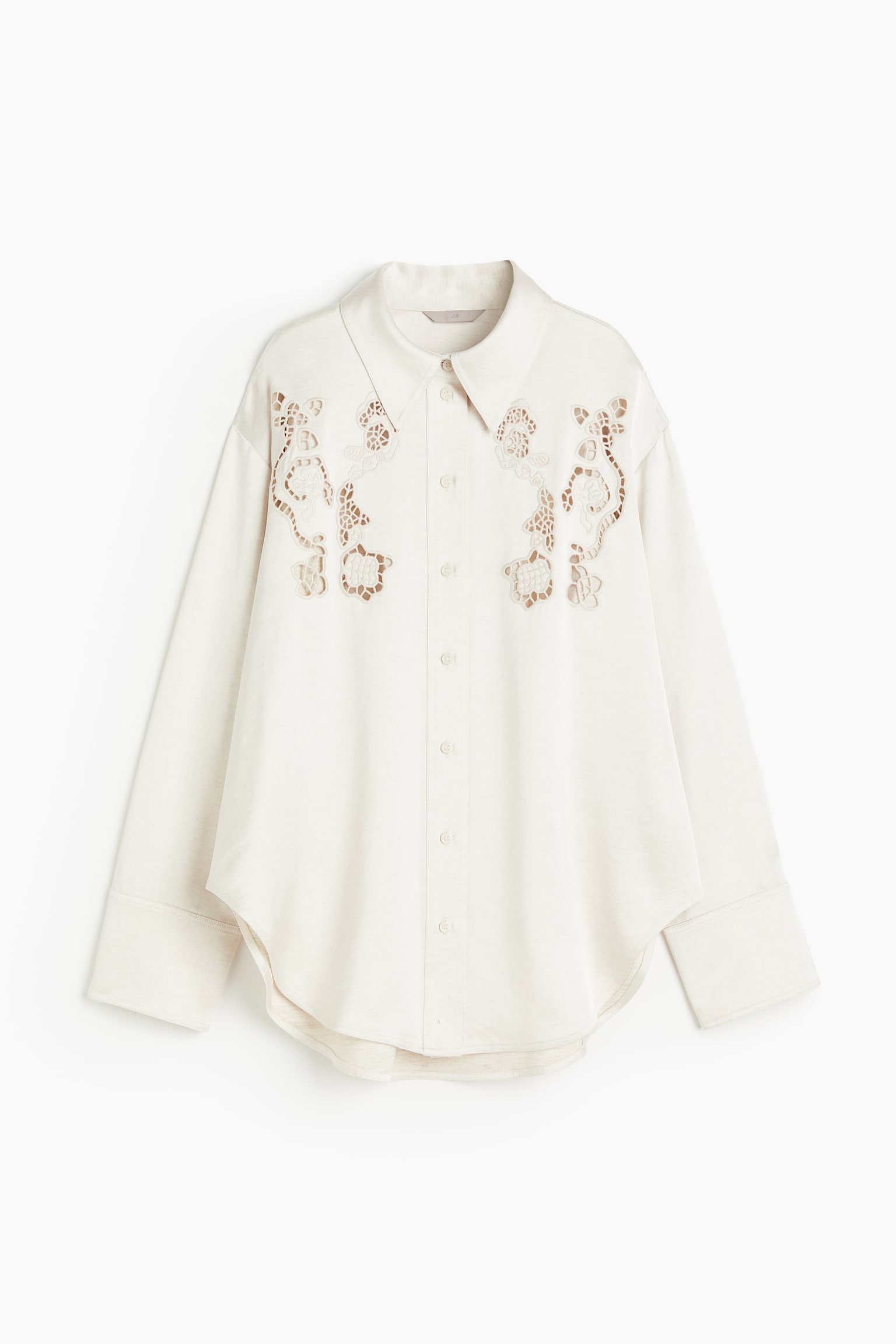 Oversized Embroidered Shirt - Cream - 2