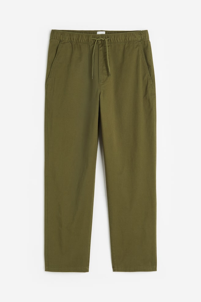 Relaxed Fit Pull on-bukse i twill - Kakigrønn/Sort/Lys beige/Beige - 1