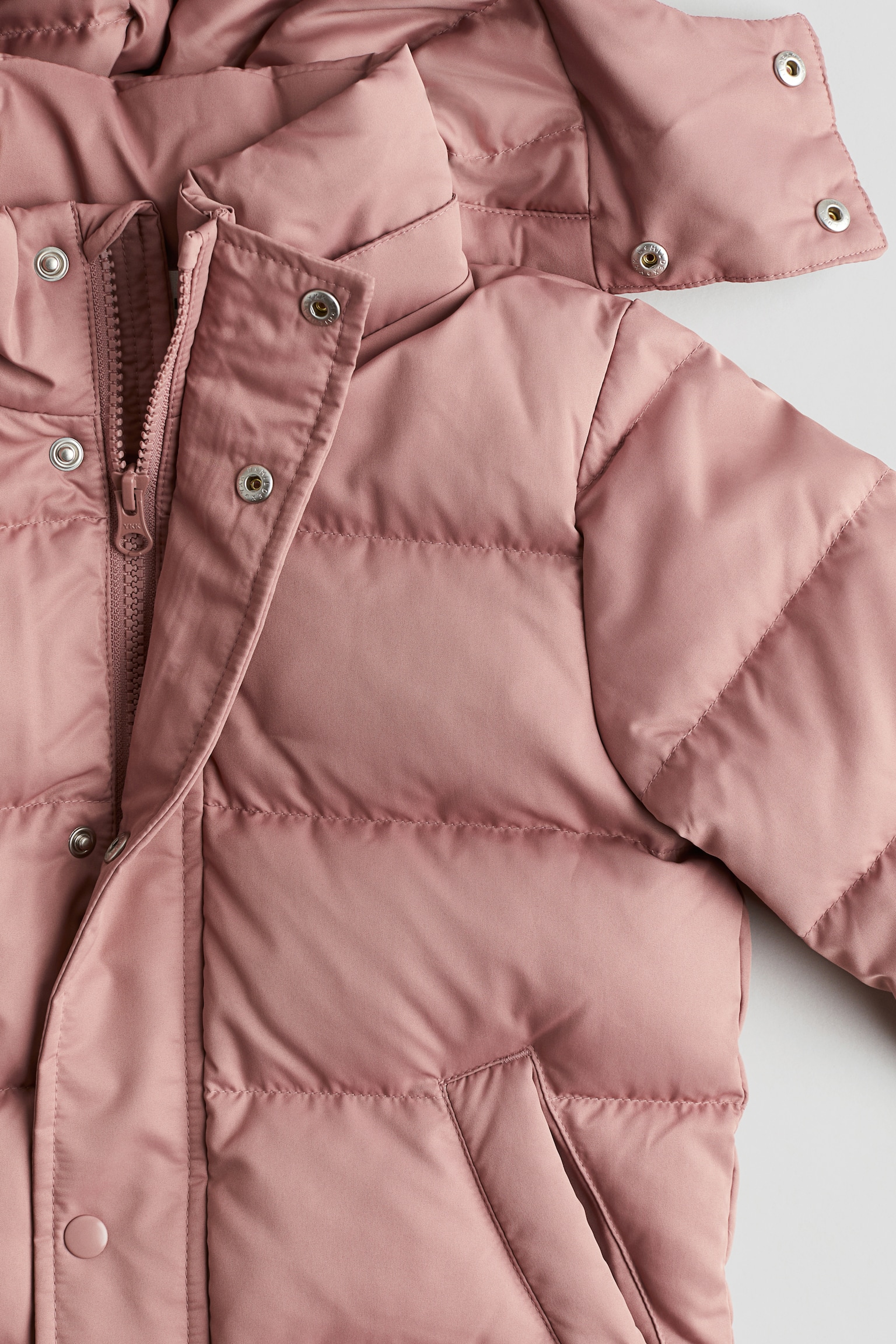 Hooded down puffer jacket - Dusty pink/Dark grey - 2