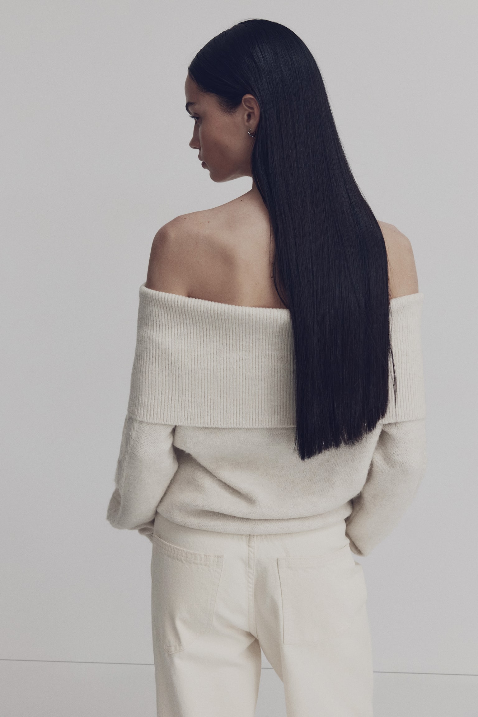 Off-the-shoulder jumper - Light beige marl/Grey marl - 5