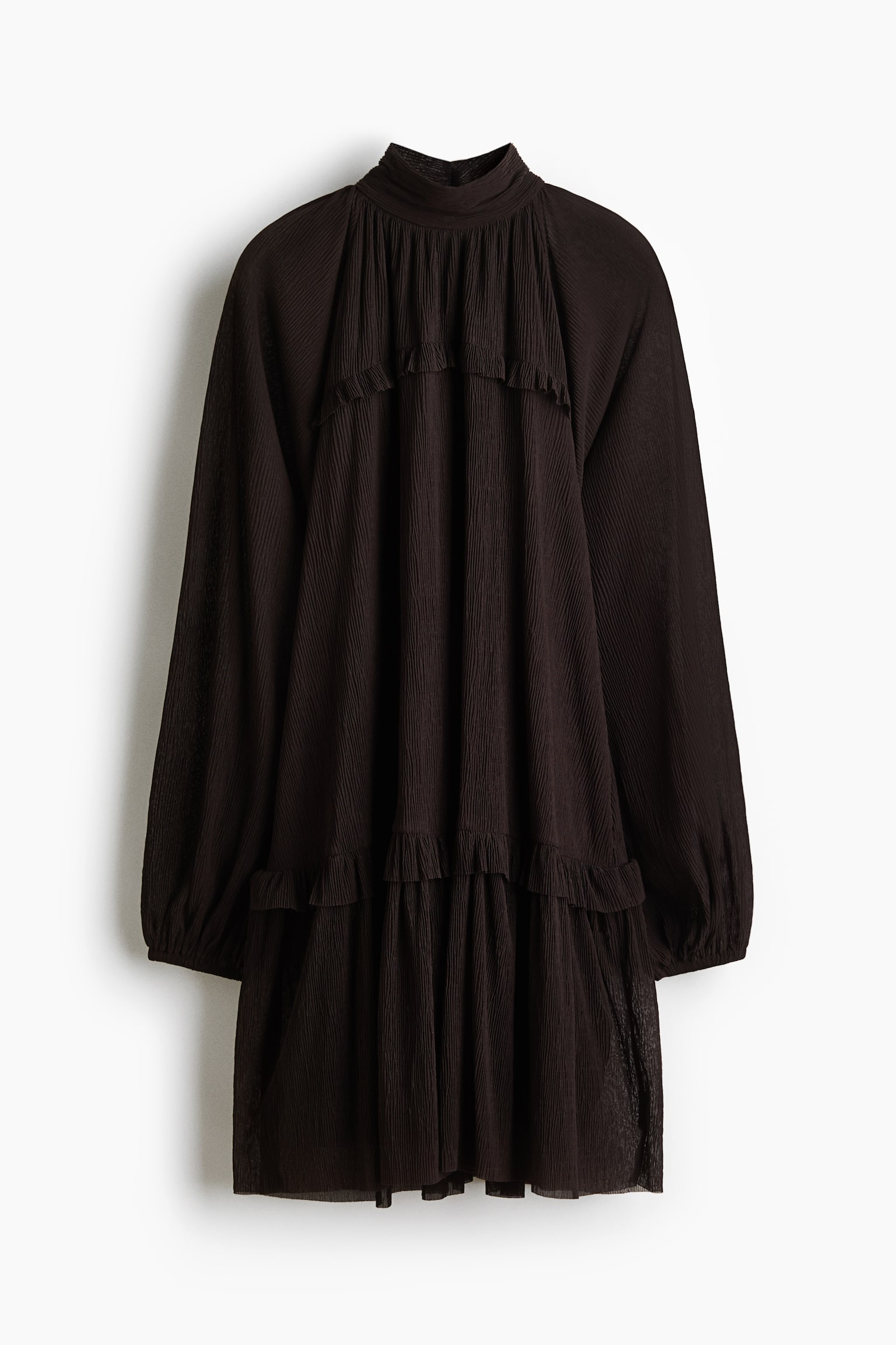 Plissé jersey dress - Dark brown - 2
