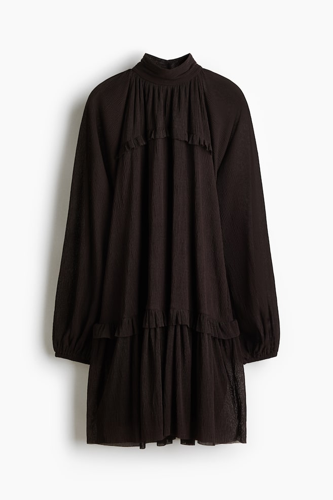 Plissé Jersey Dress - Dark brown - 1