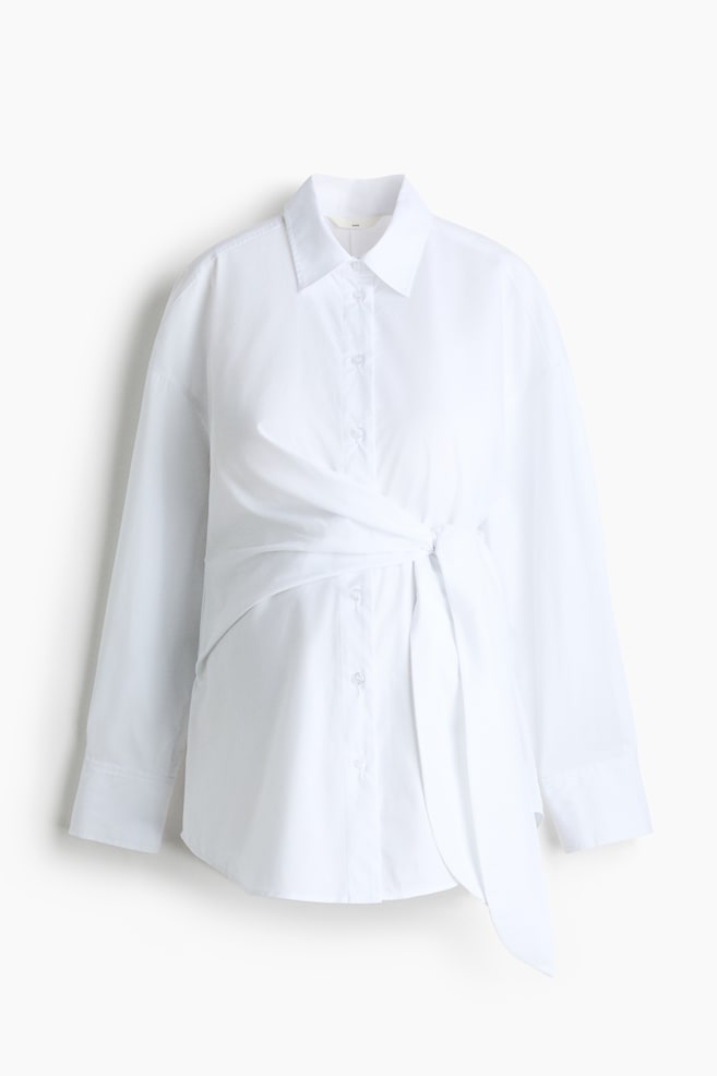 MAMA Tie-Detail Cotton Shirt - White - 1