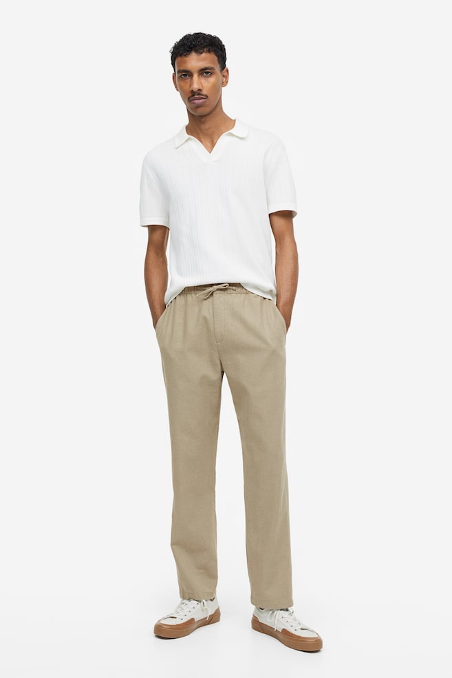 Regular Fit Linen-blend trousers - Light khaki green/Cream/Black/Light beige/Striped/dc/dc/dc/dc - 1