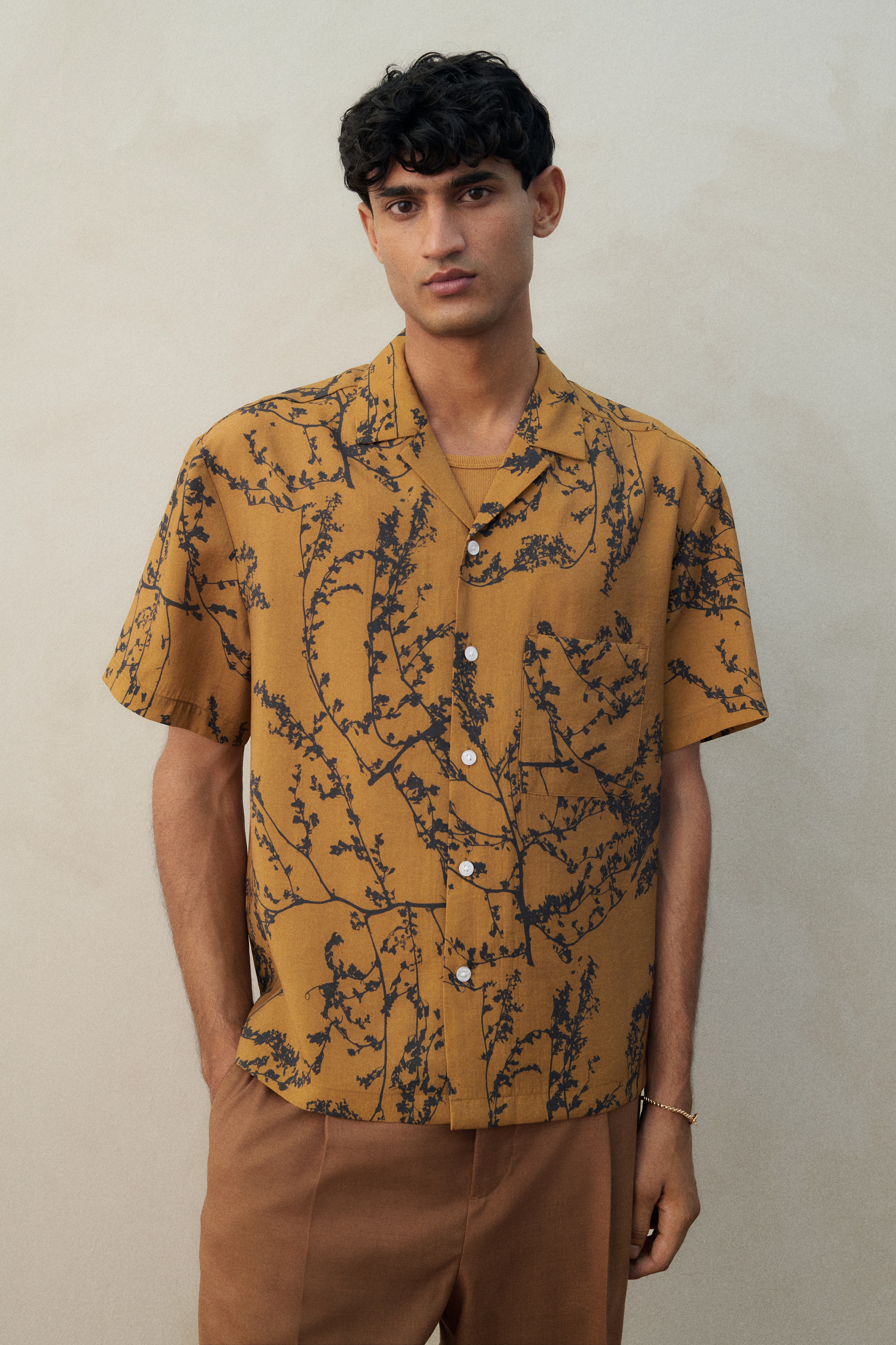Regular Fit Resort shirt - Mustard yellow/Patterned