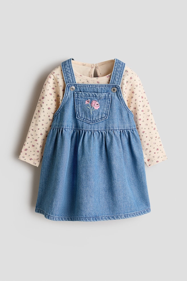 Dungaree Dress & Top Set - Denim blue/Floral - 1