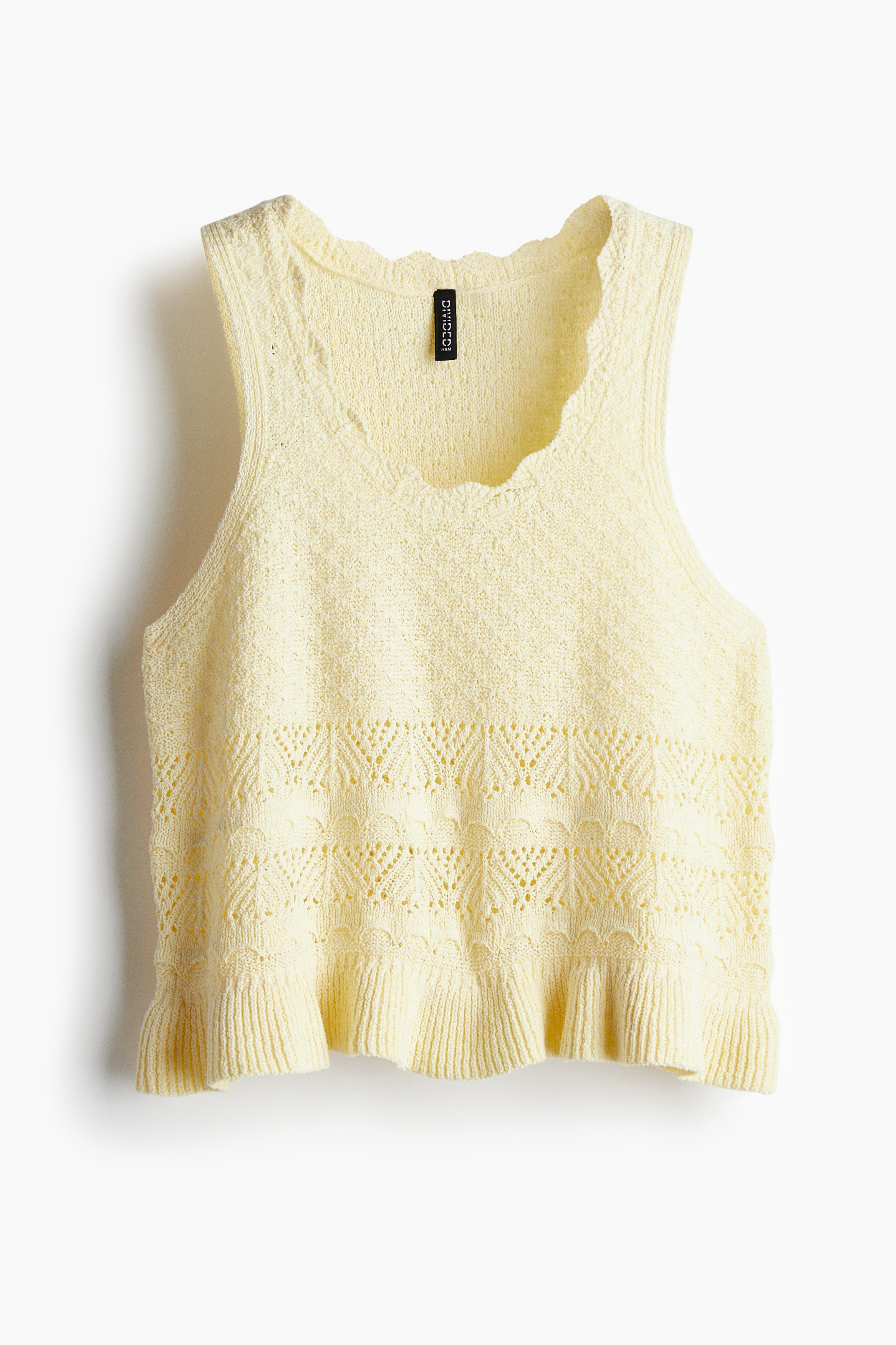 Top sem mangas com aparência de crochet - Amarelo claro/Preto/Azul claro/Branco