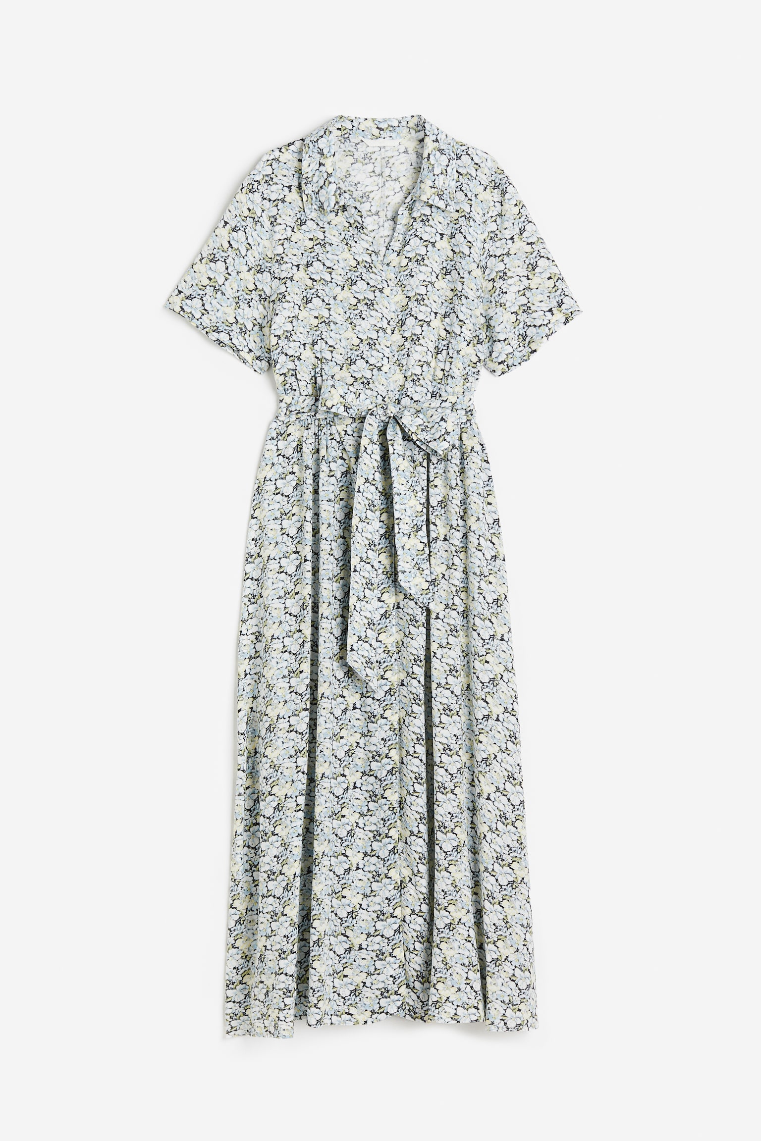 Tie Belt Shirt Dress - Light blue/floral - Ladies | H&M US