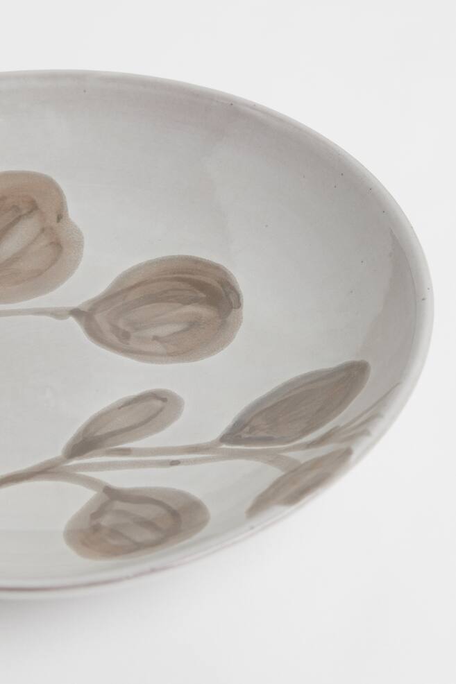 Terracotta serving bowl - Light grey/Leaves - 2