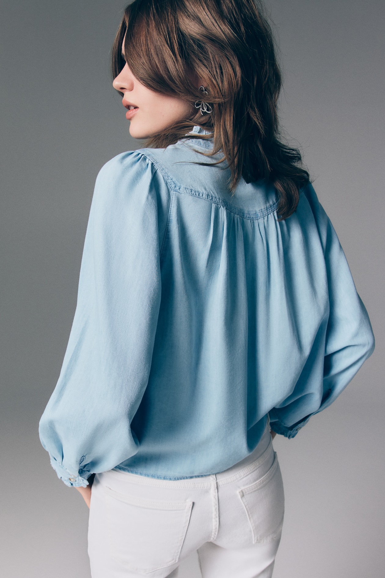 Ruffle-Trimmed Denim Blouse - image 3