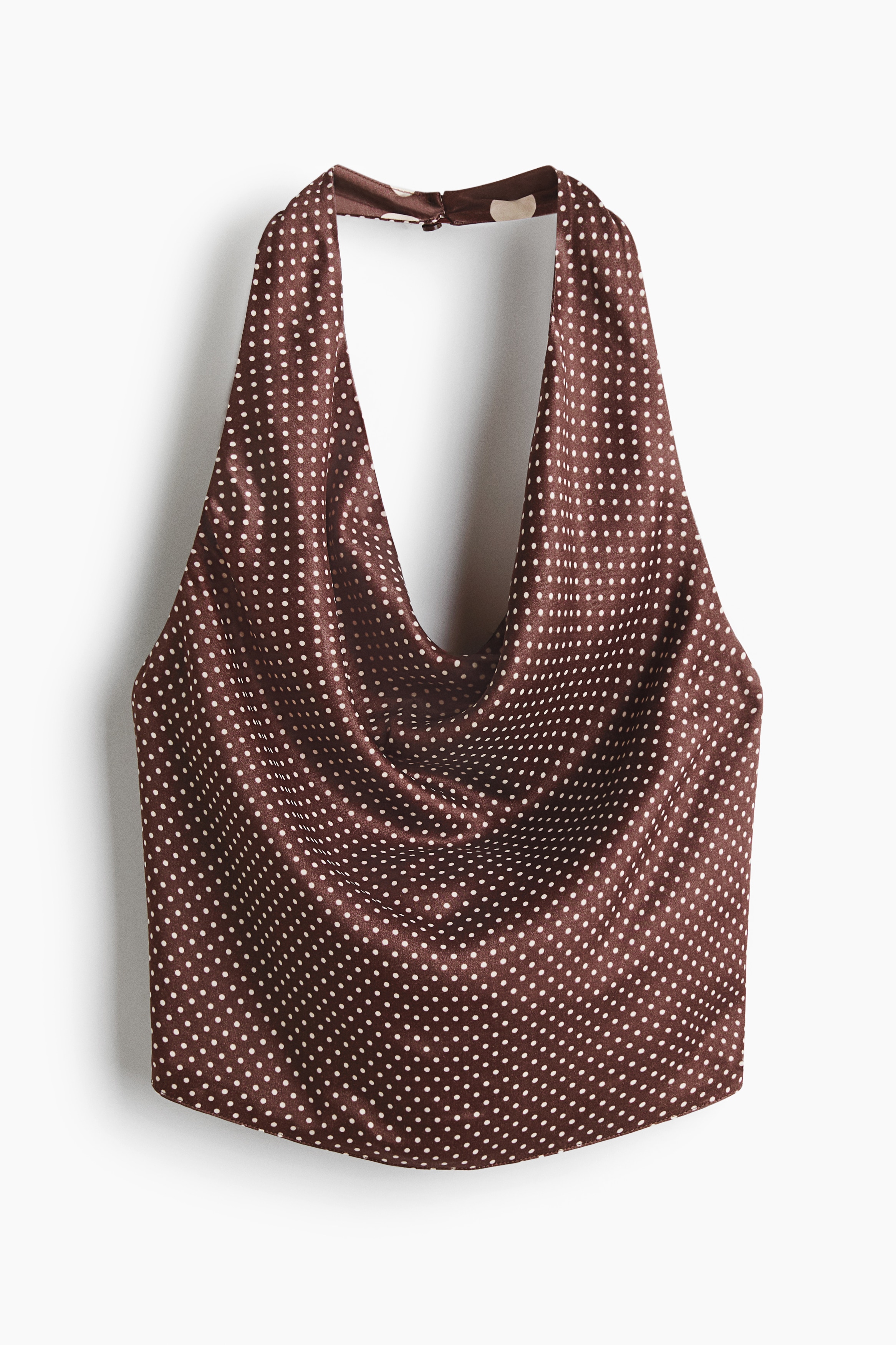 Saténové tielko s uväzovaním okolo krku - Tmavohnedá/bodkovaná