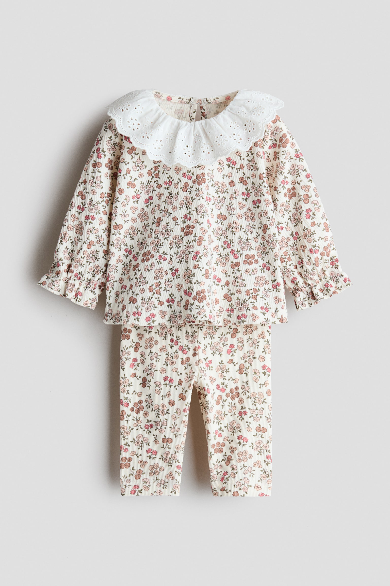 2-piece cotton set - White/Floral