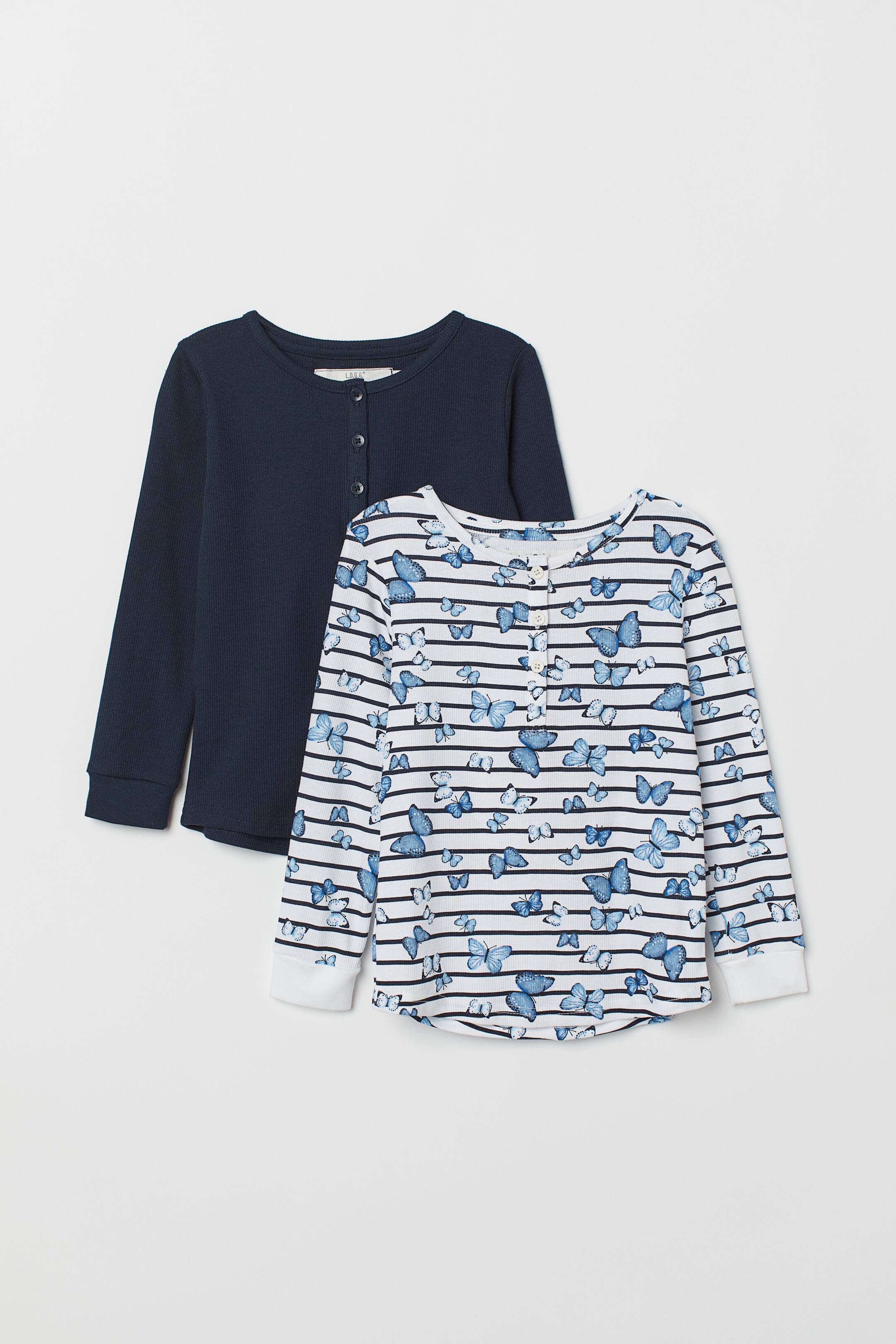 Größeres Bild ansehen: 2er-Pack Henleyshirts - Weiß/Schmetterlinge - Kids | H&M DE 1