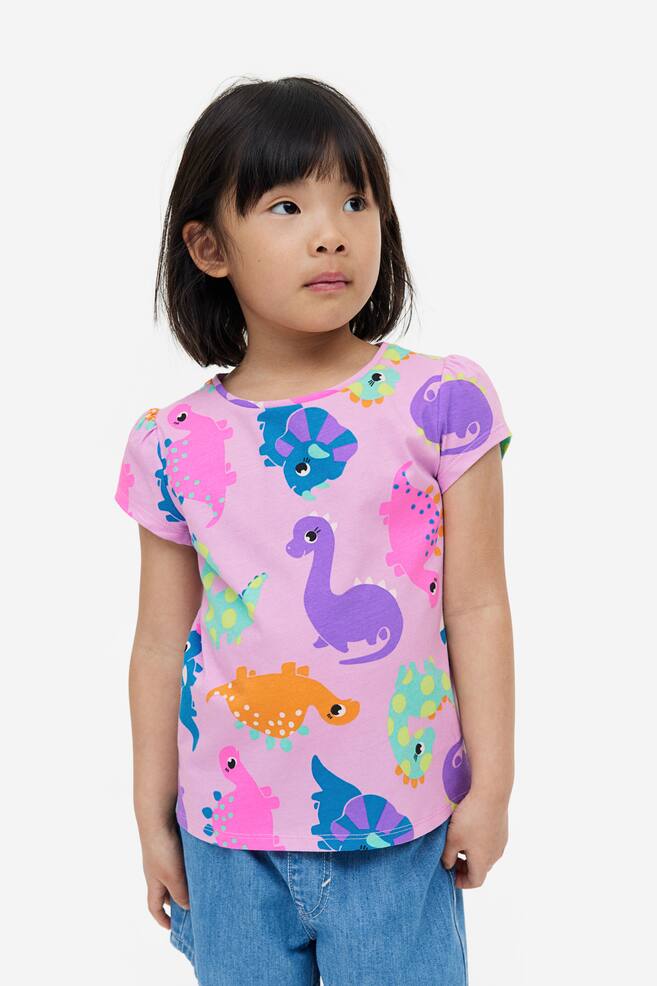 Puff-sleeved jersey top - Mauve/Dinosaurs - 2