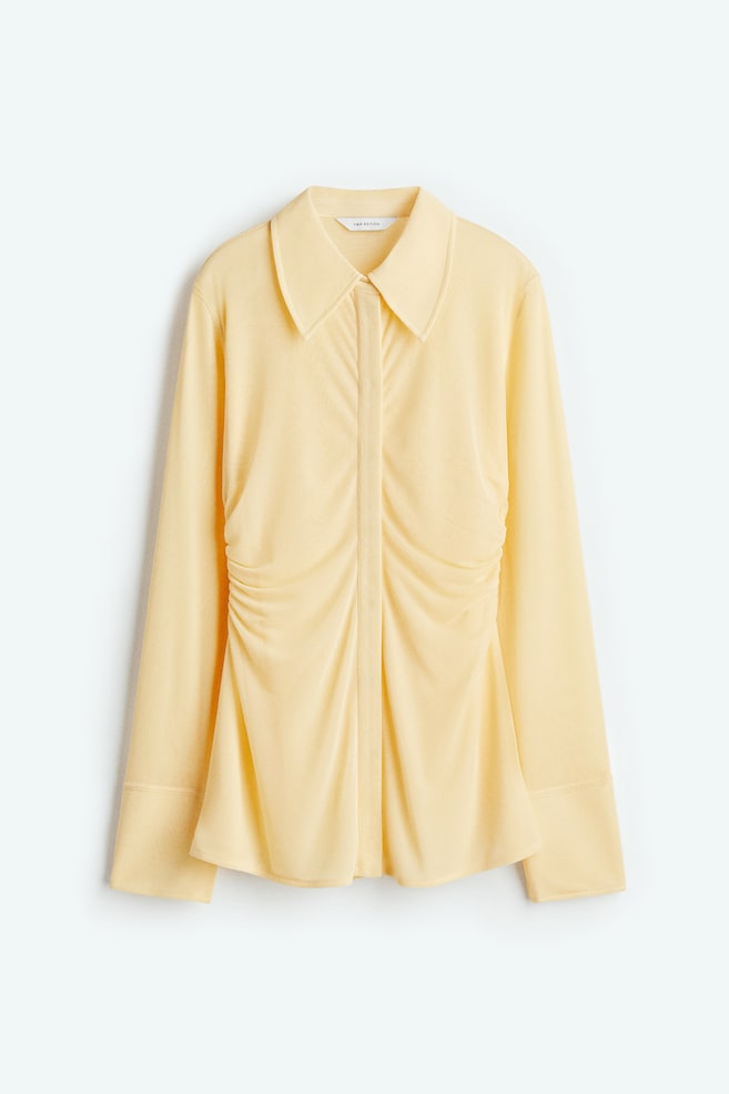 Ruched mesh shirt - Light yellow/Beige/Snakeskin-patterned - 1