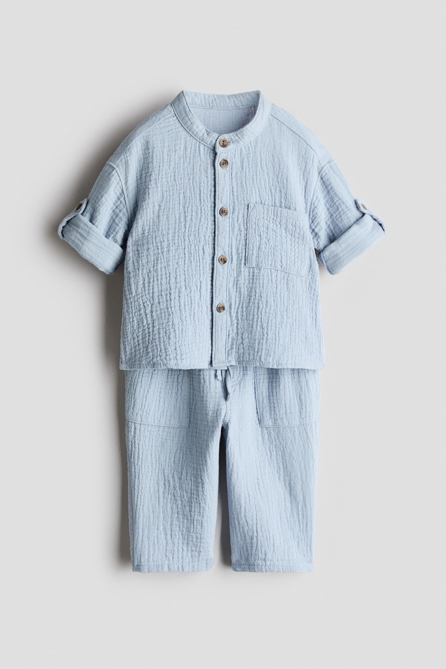 Ensemble 2 pièces en mousseline de coton - Bleu clair/Gris/Vert kaki