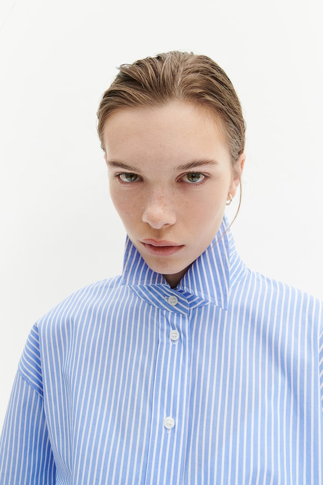 Oversized cotton shirt - Blue/Striped/Cream/Pinstriped - 6