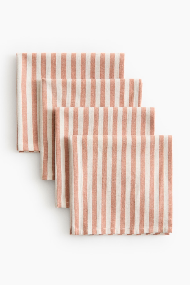 4-pack cotton napkins-Terracotta/Striped - 3