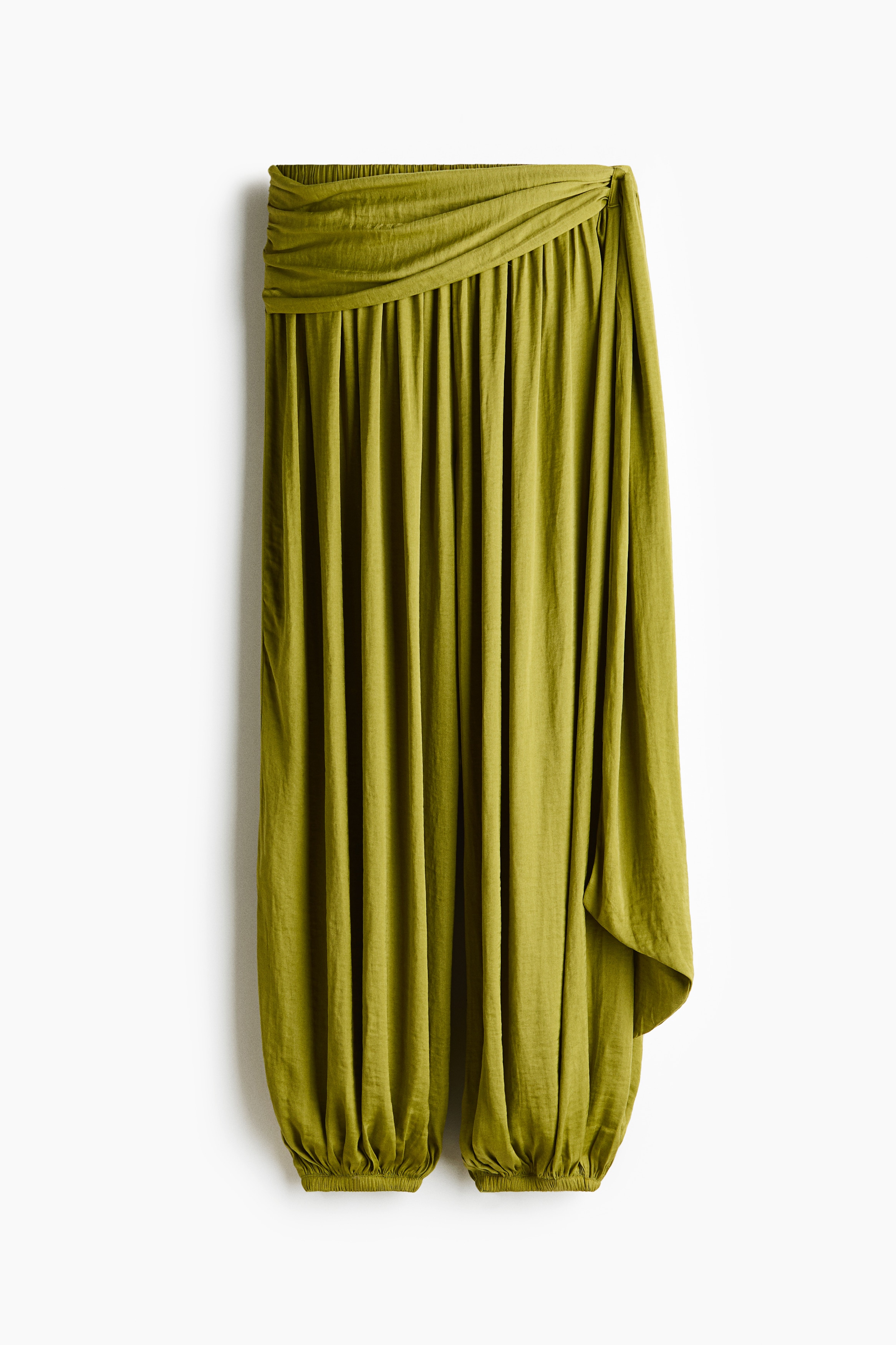 Draped-Panel Balloon-Leg Pants-Olive green
