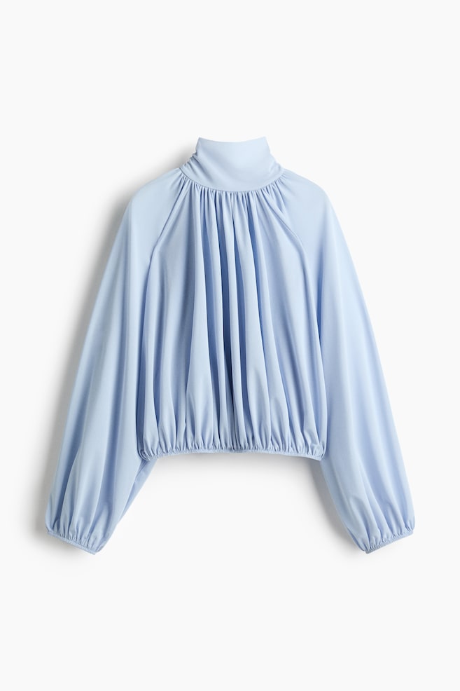 Drapierte Bluse mit Bindebändern - Hellblau - 1