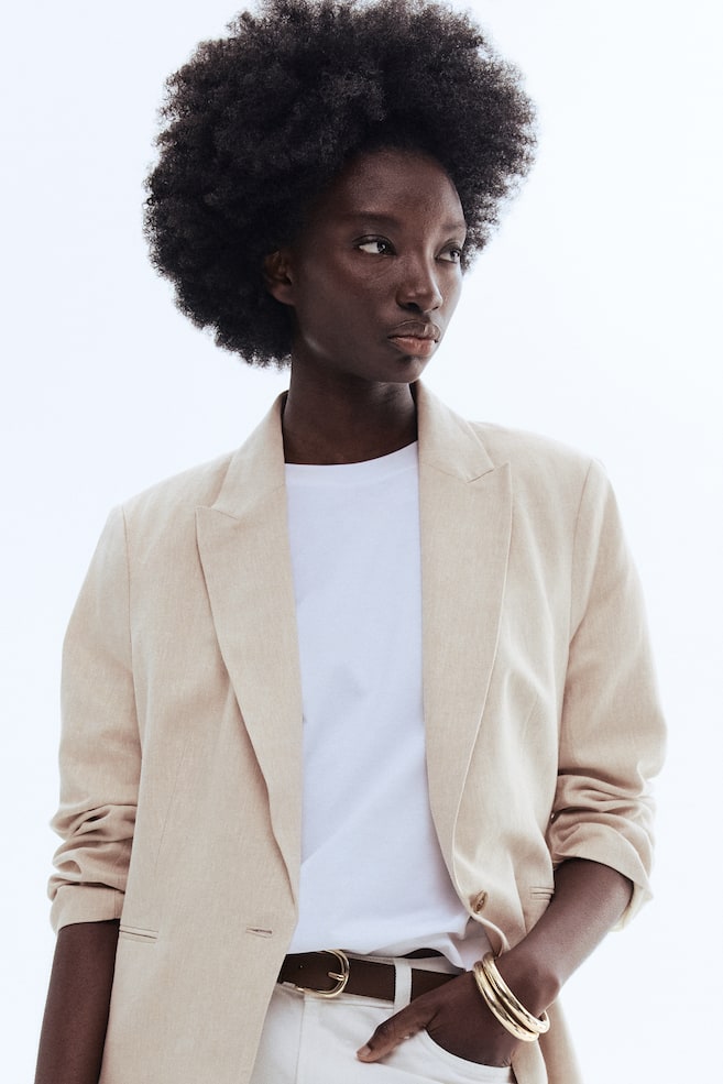 Linen-Blend Blazer-Light beige - 6