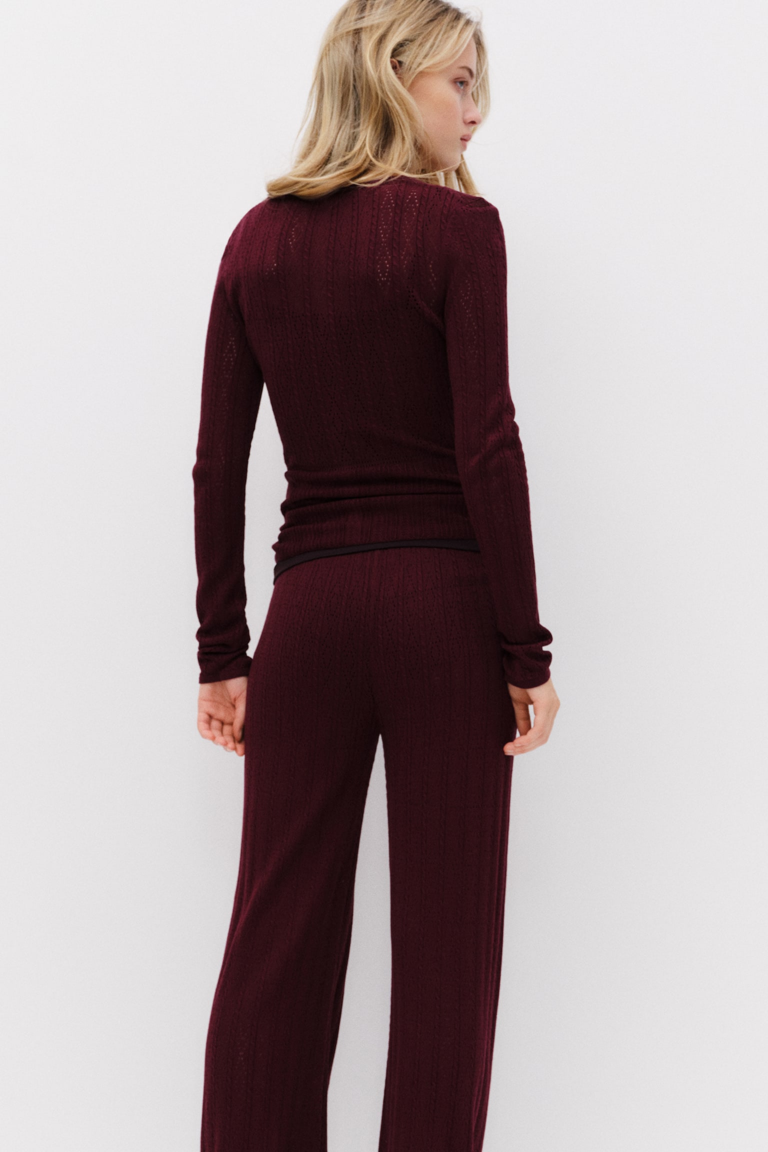 Женские брюки H&M Pointelle-Knit, цвет: Бордовый — фото 4