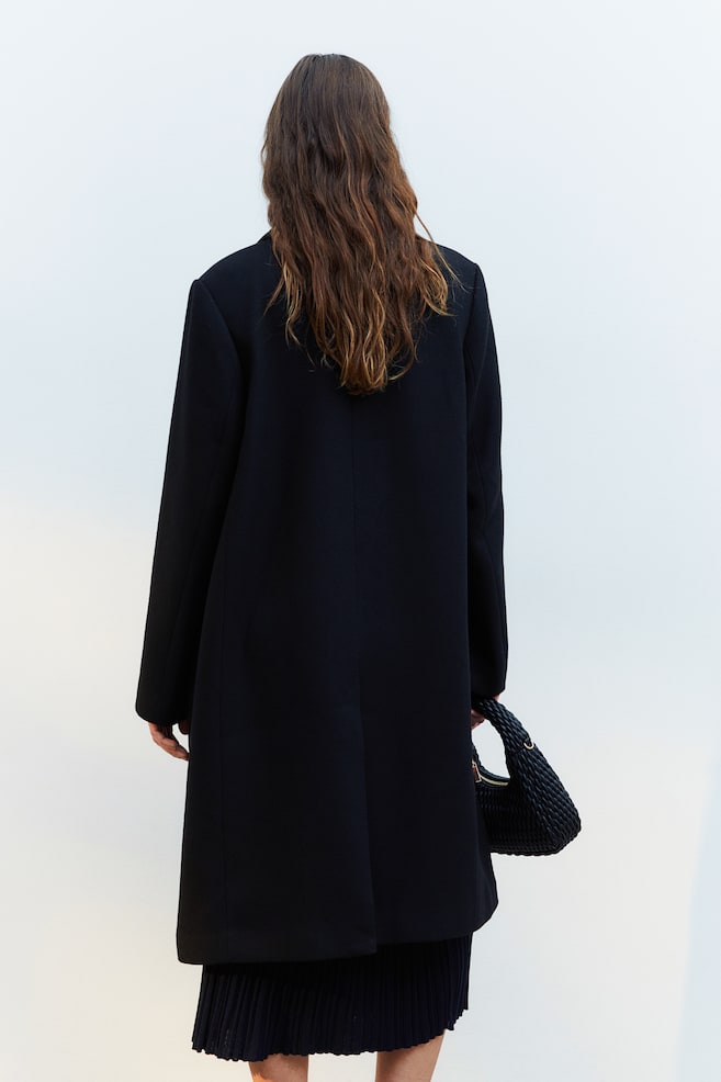 Manteau en twill à fermeture droite - Noir/Beige - 3