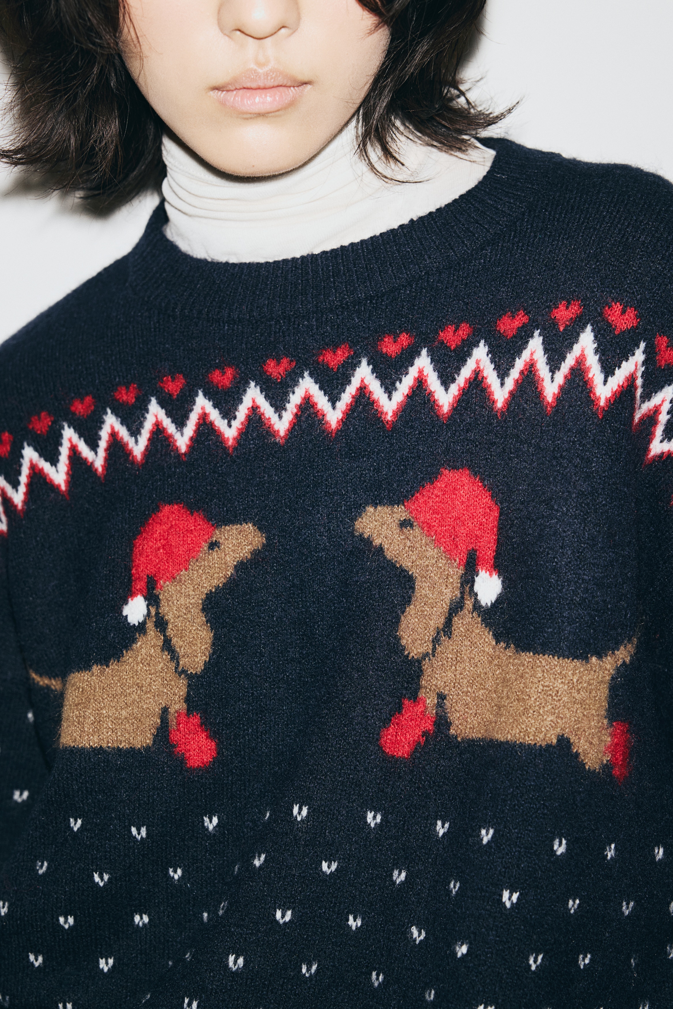 Oversized Jacquard-Knit Sweater - Dark blue/dachshunds - Ladies