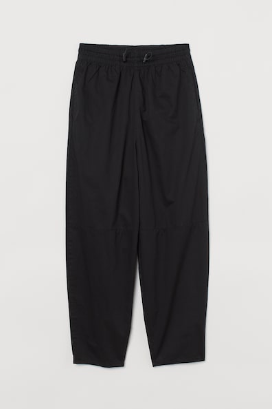 Cotton drawstring trousers - High waist - Ankle length - Black - Ladies ...