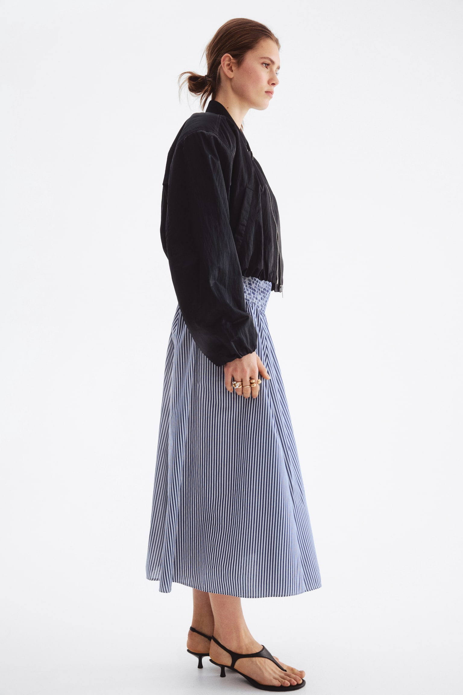 Smocked-waist skirt - Navy blue/Striped/White/Blue floral - 4