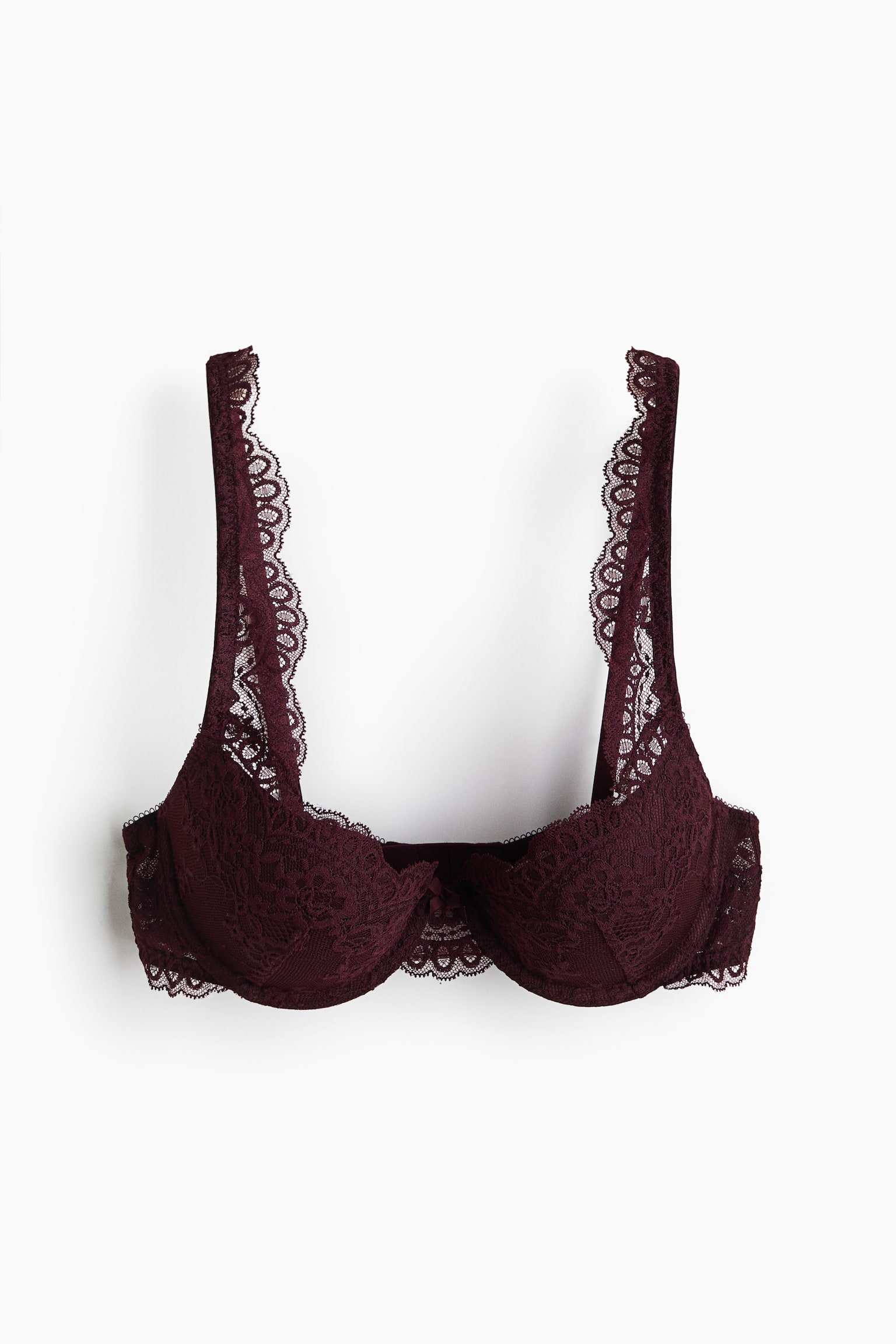 Soutien-gorge pigeonnant en dentelle - Bourgogne/Noir/Beige pâle/Rose clair