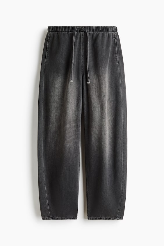 Женские брюки H&M Barrel-Leg, цвет: Чёрный