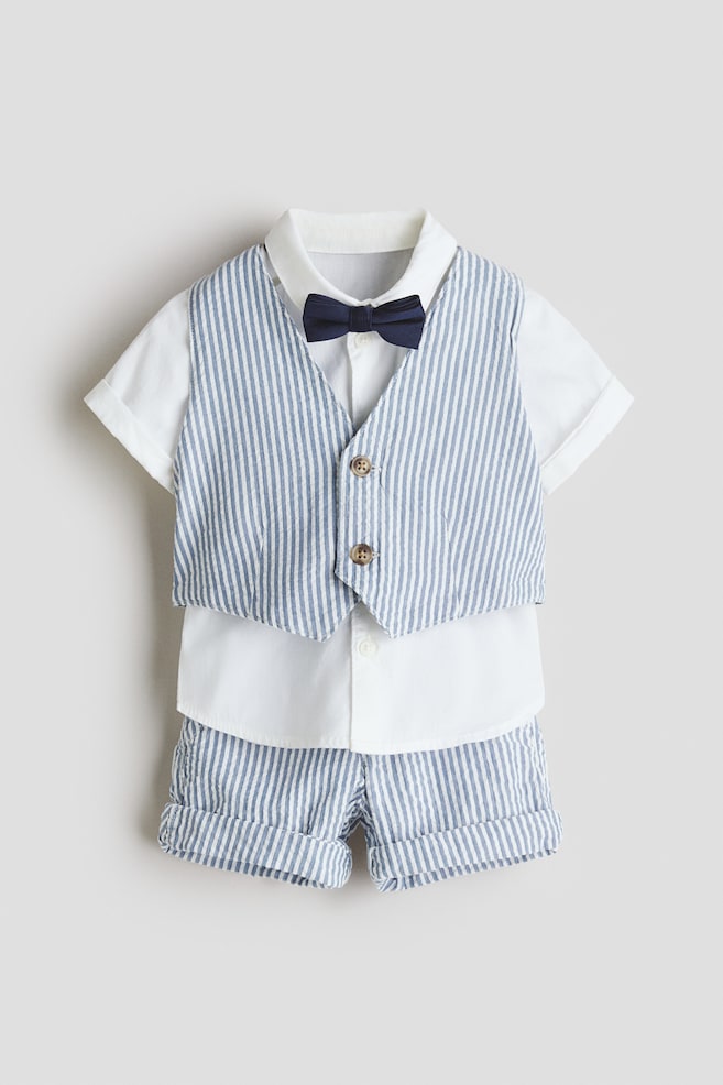 4-Piece Linen-Blend Dressy Set - Blue/white/Navy blue/white/Light beige/white - 1