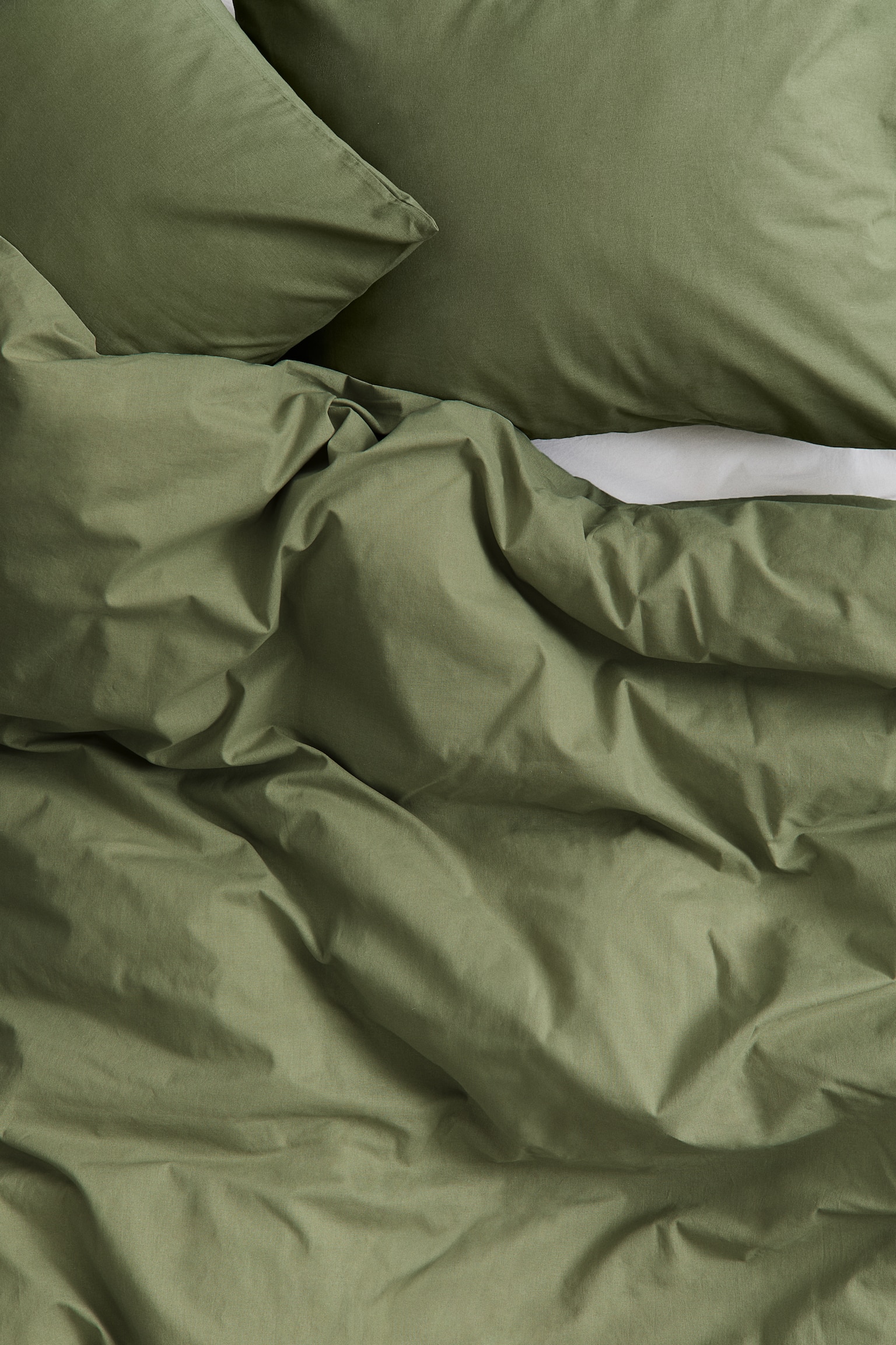 Cotton double/king duvet cover set - Khaki green/Dark brown/White/Light pink/Dark dusty pink/Dark green/Light pink/Sage green/Light beige/Light khaki green/Brown/Orange/Olive green/Greige/Light yellow - 3