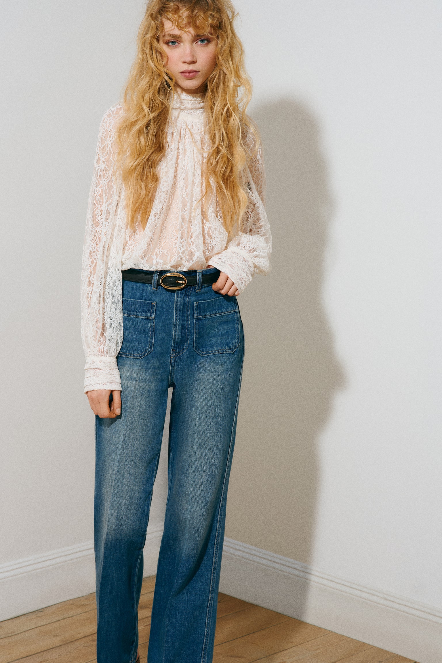 Straight High Waist Jeans - כחול ג'ינס - 5