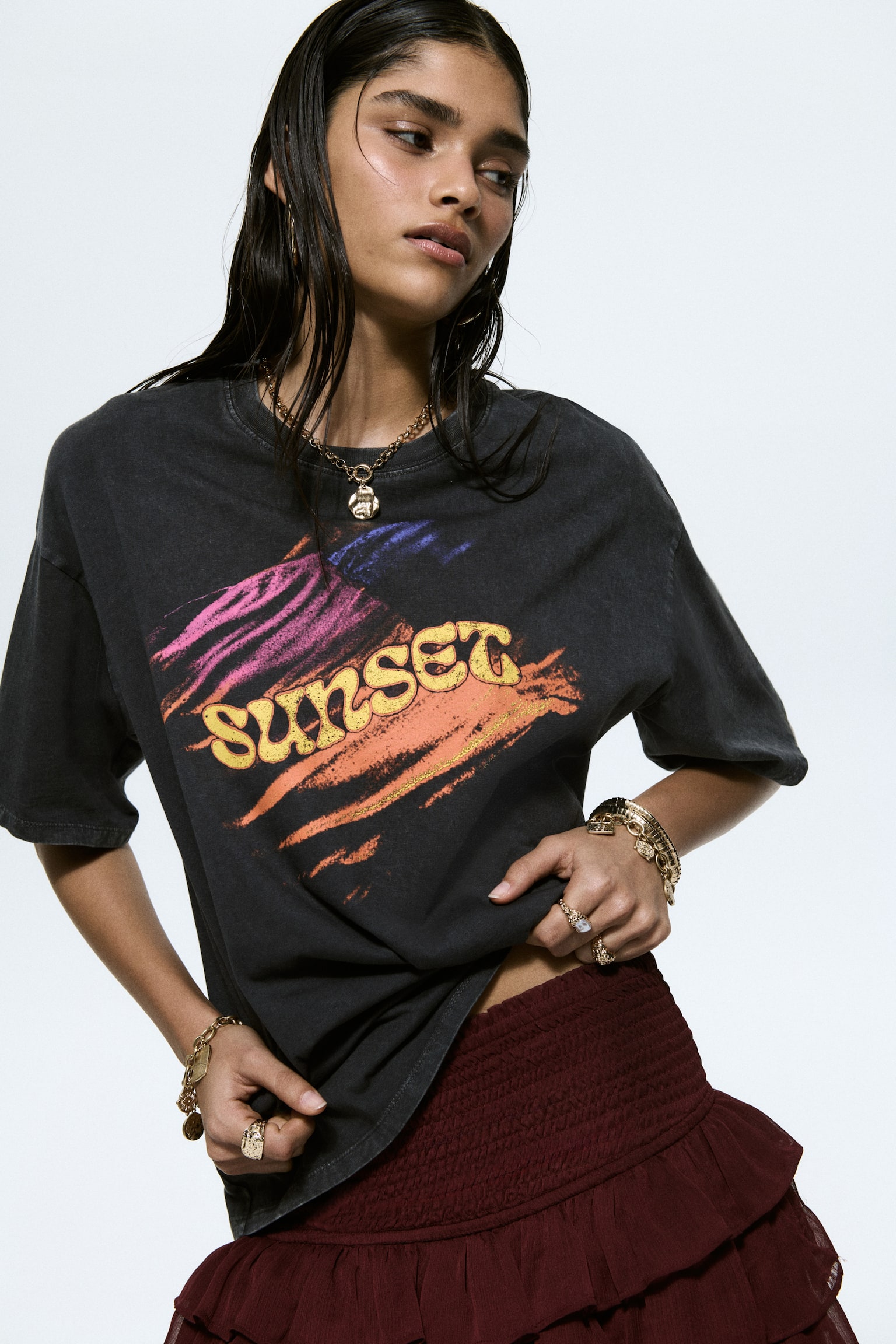 Oversized printed T-shirt - Dark grey/Sunset/Orange/Sunset Bohemian - 6
