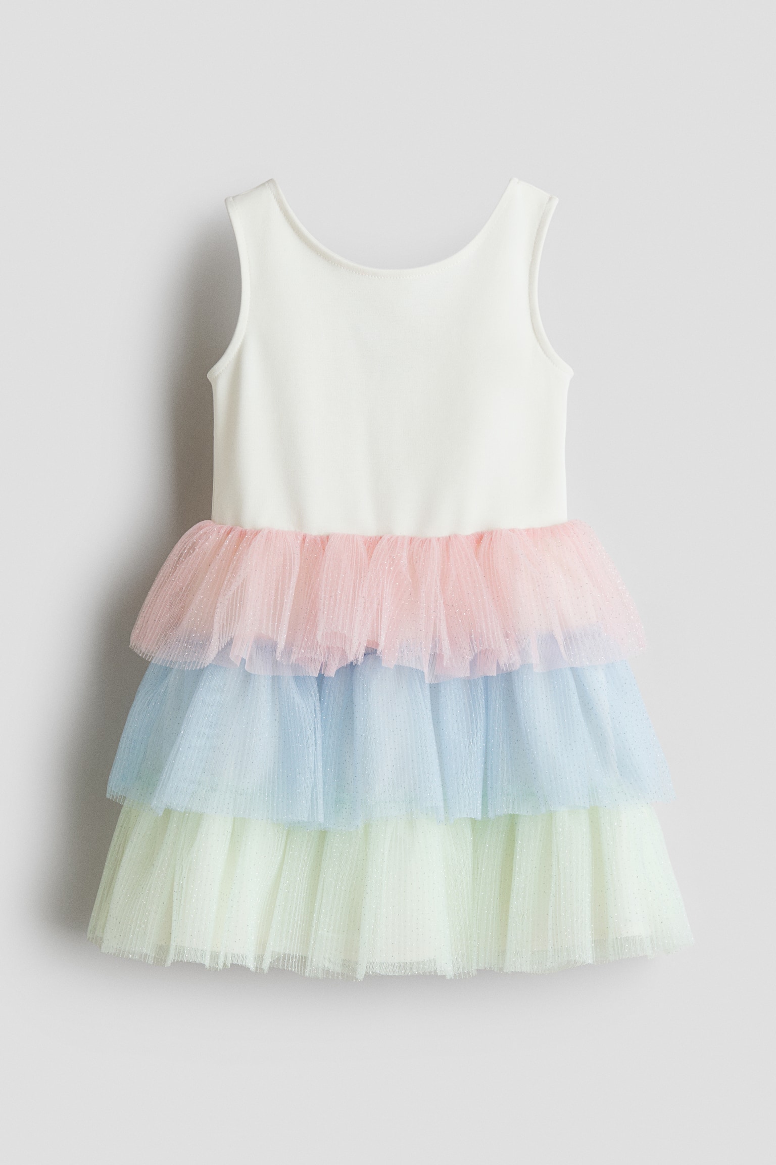 Dress with Flared Skirt - White/pastel/Pink/glittery/Light green