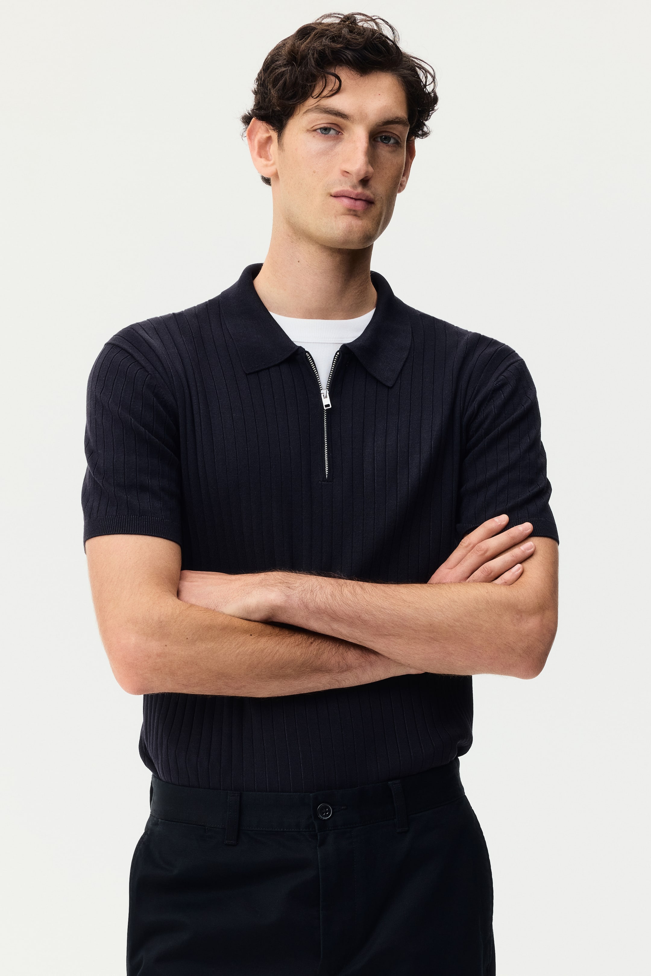 View larger image: Slim Fit Polo shirt - Dark blue | H&M IN 1