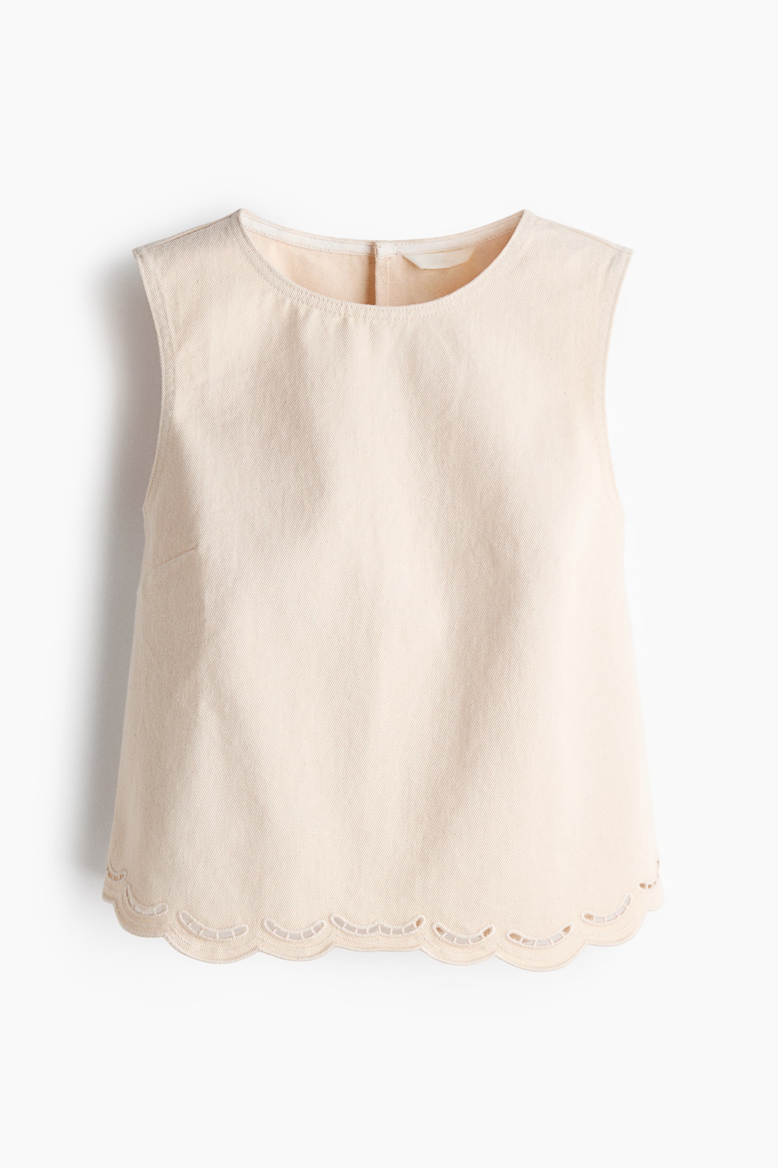 Denim Top with Eyelet Embroidery - Light beige/Dark denim blue - 1