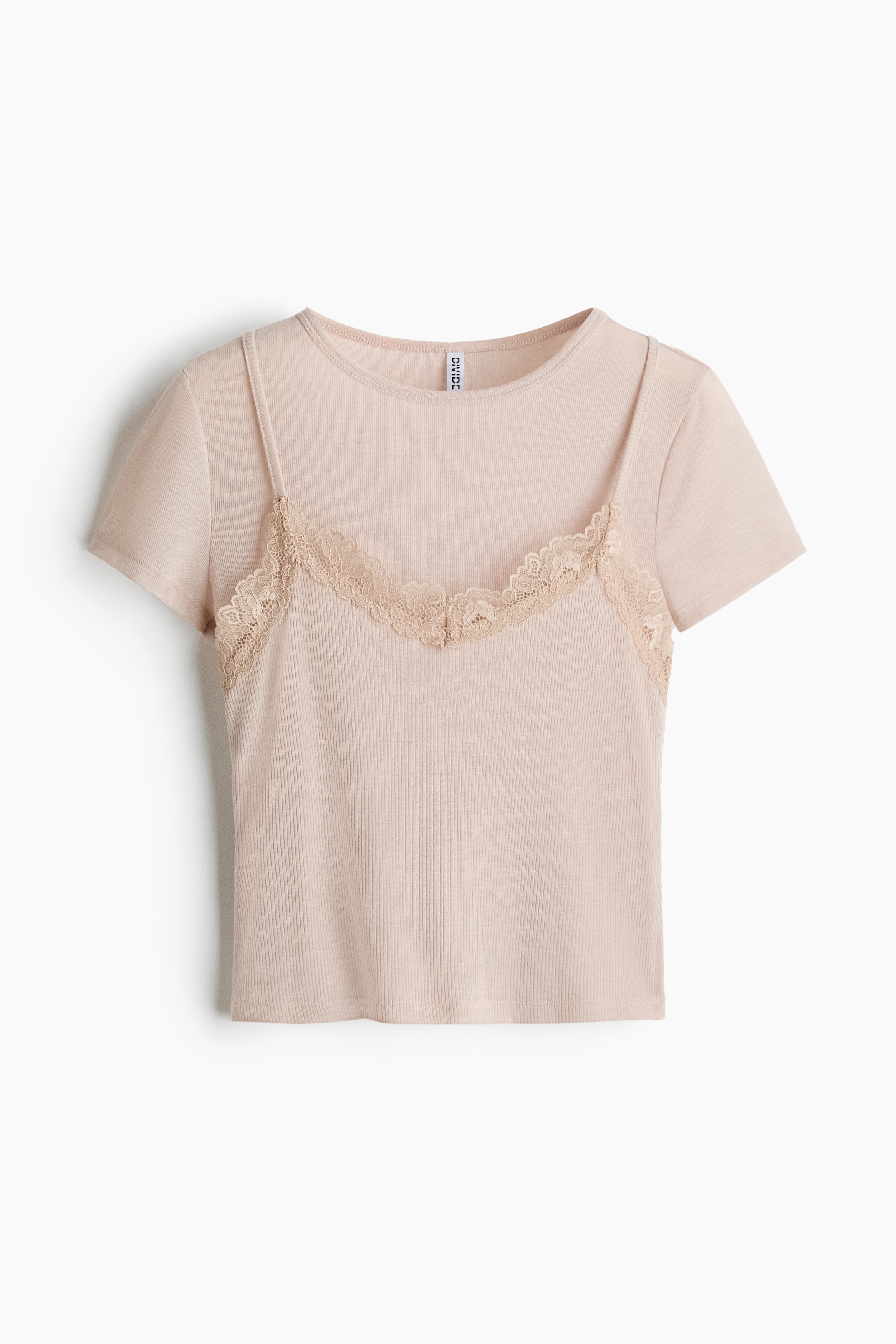 Lace-trimmed layered top - Light mole/Cream/Light blue