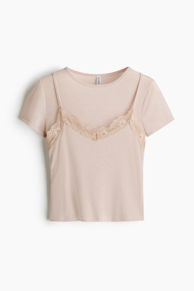 Lace-trimmed layered top - Light mole/Light blue/Cream - 1