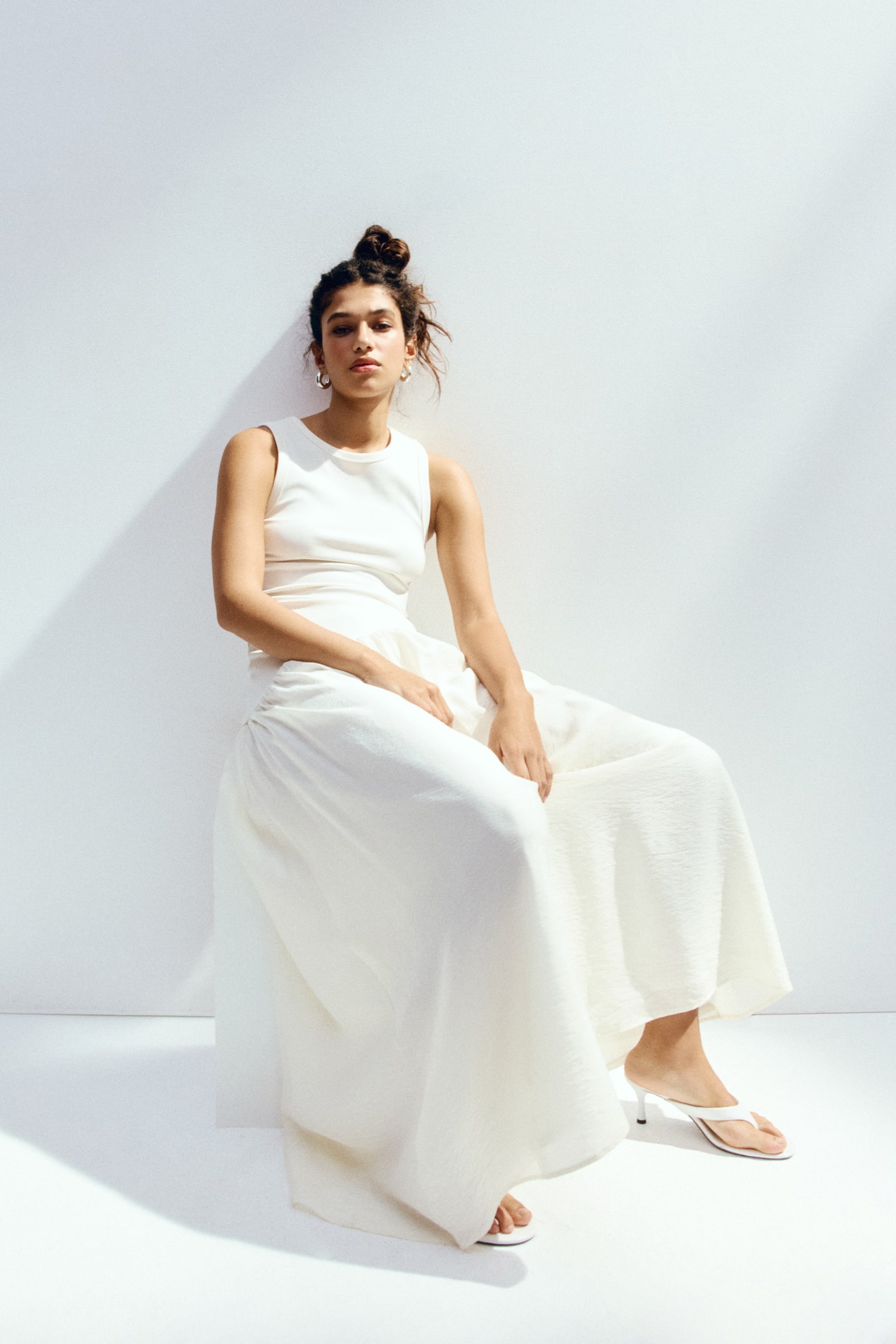 Flared-skirt dress - Cream/Black/Bright blue/Khaki green - 1