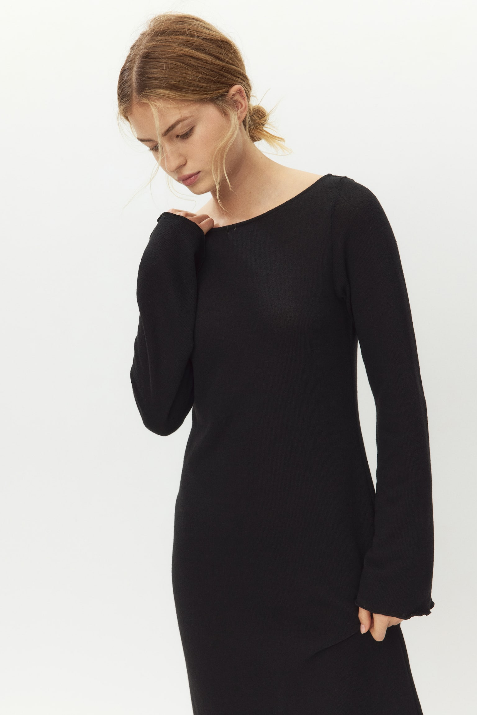Fine-knit boat-neck dress - Black/White - 6